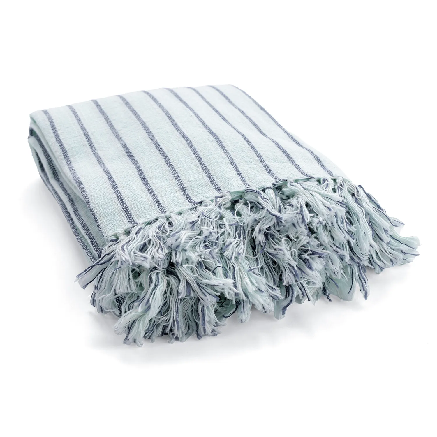 Deky - Rumi stripe cotton throw (světle modrá/tmavomodrá/krémová)