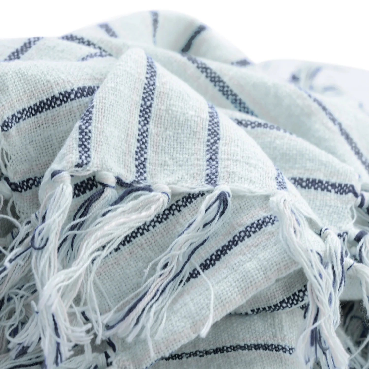 Deky - Rumi stripe cotton throw (světle modrá/tmavomodrá/krémová)