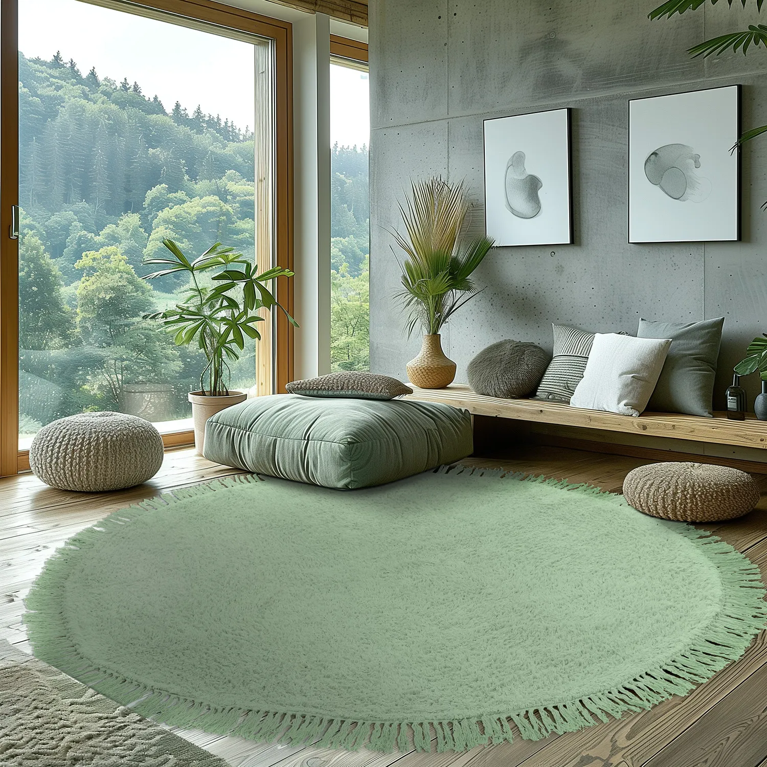 Kulatý koberec - Alba Natural Cotton Shaggy (světle zelená)