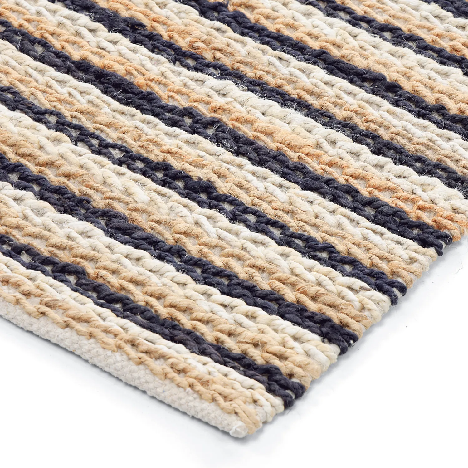Jutový koberec - Howrah Braided Jute (přírodní/bílá/černá)