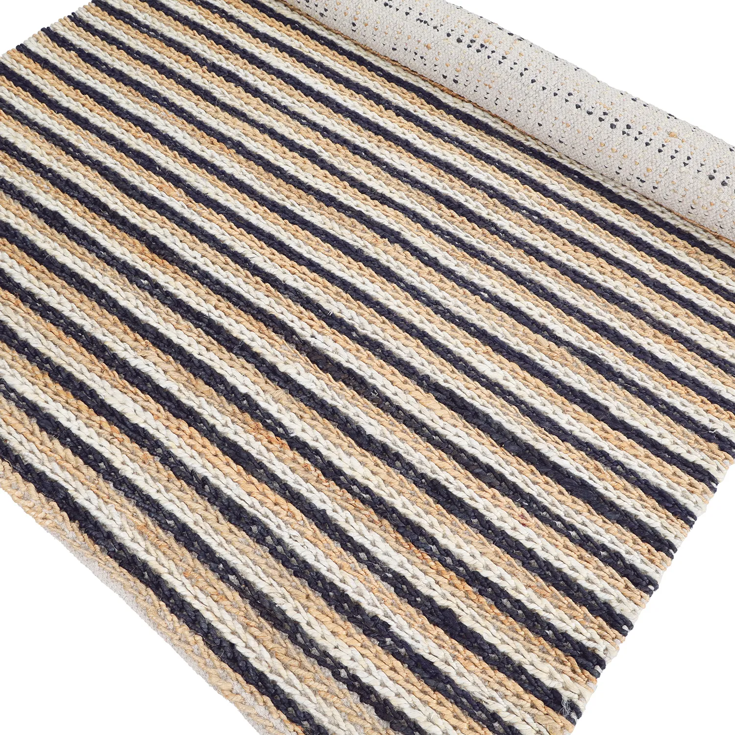 Jutový koberec - Howrah Braided Jute (přírodní/bílá/černá)