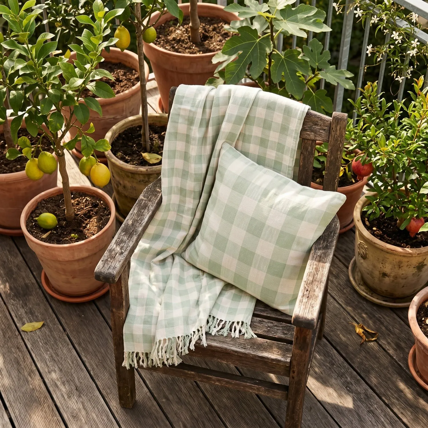 Deky - Isela check cotton throw (krémová/světle zelená)