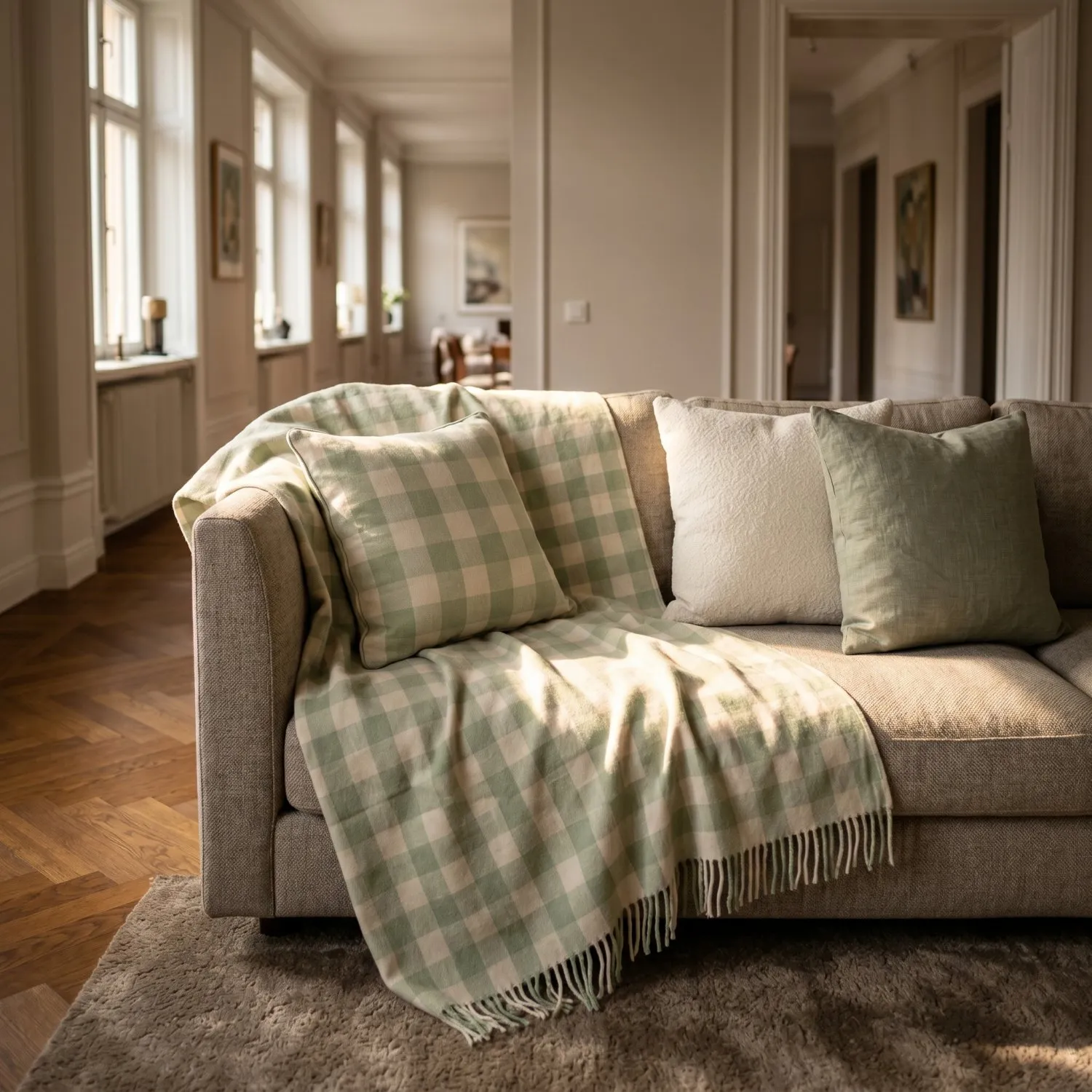 Deky - Isela check cotton throw (krémová/světle zelená)