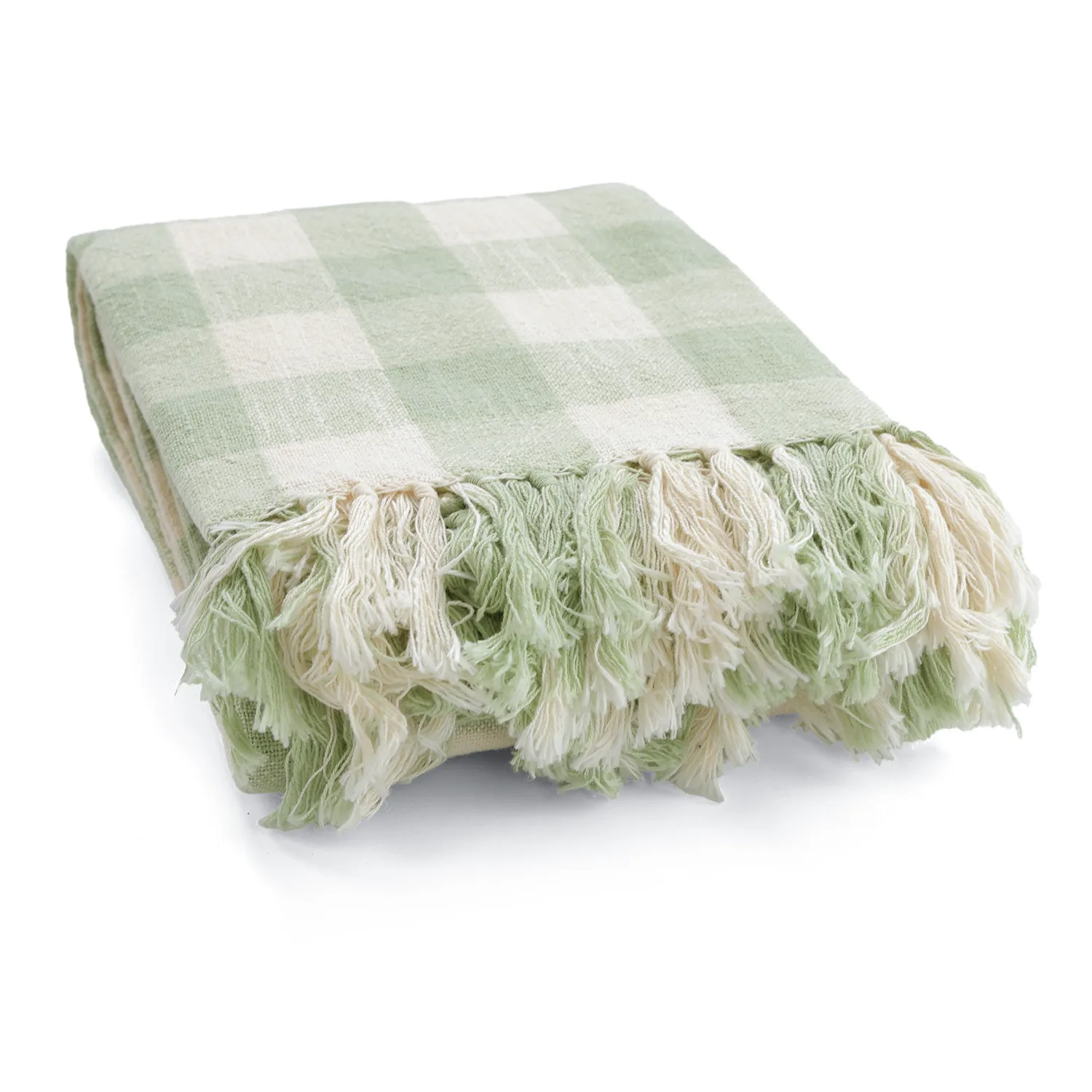 Deky - Isela check cotton throw (krémová/světle zelená)