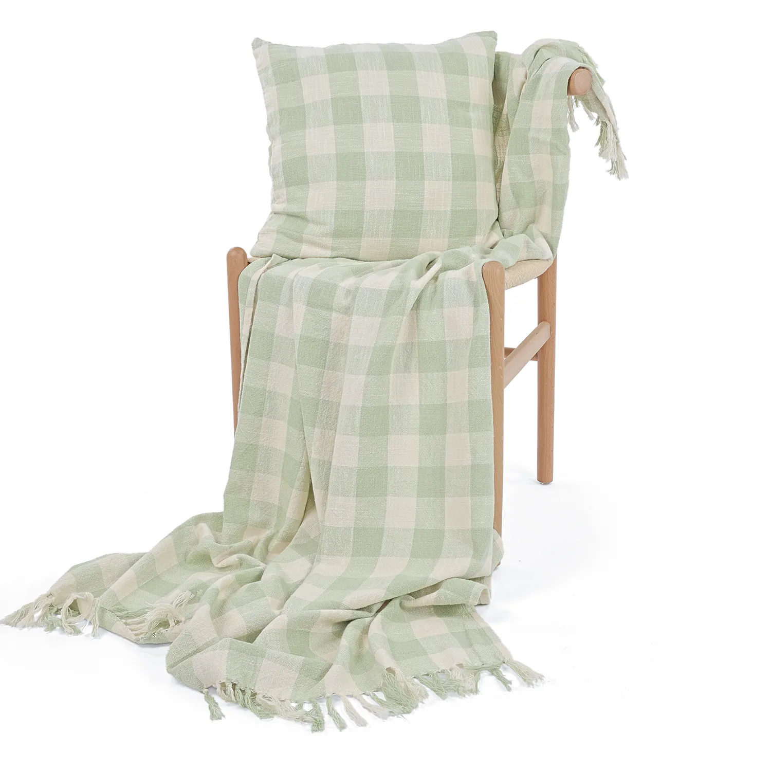 Deky - Isela check cotton throw (krémová/světle zelená)