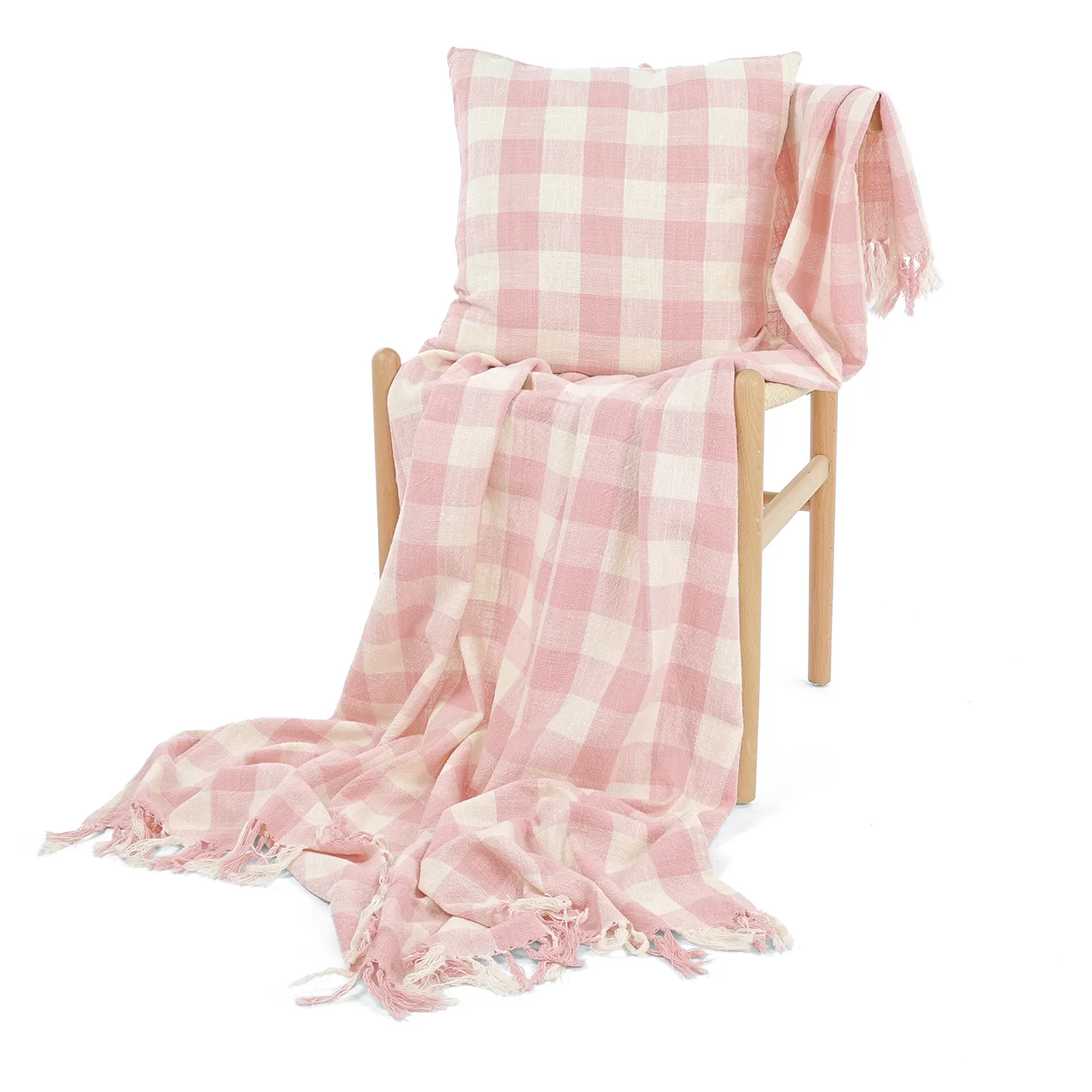 Deky - Isela check cotton throw (krémová/růžová)
