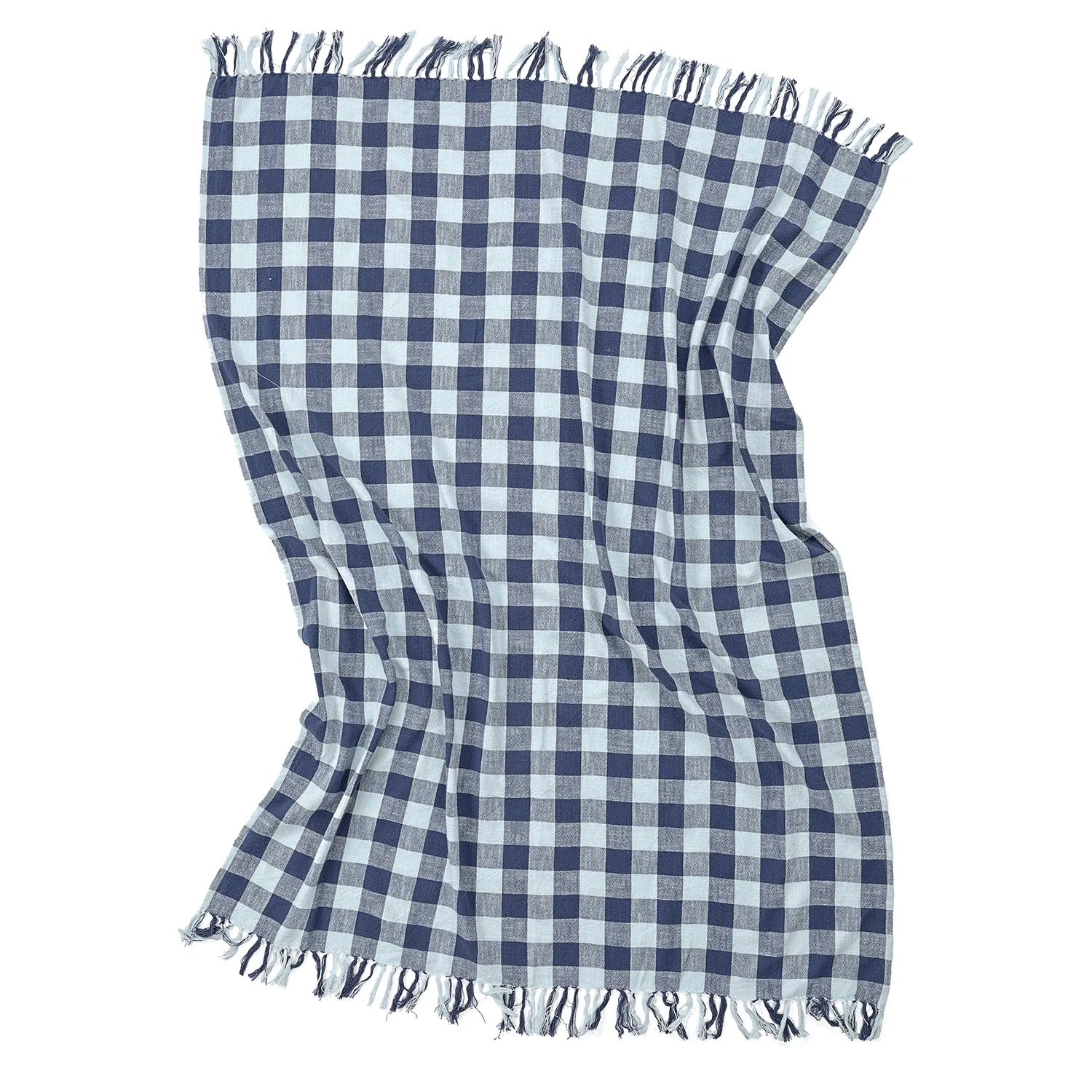 Deky - Isela check cotton throw (tmavě modrá/světle modrá)