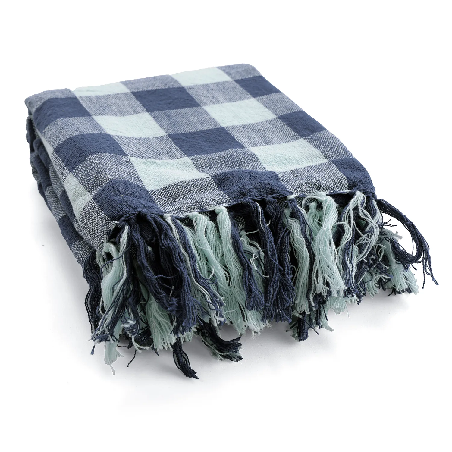 Deky - Isela check cotton throw (tmavě modrá/světle modrá)