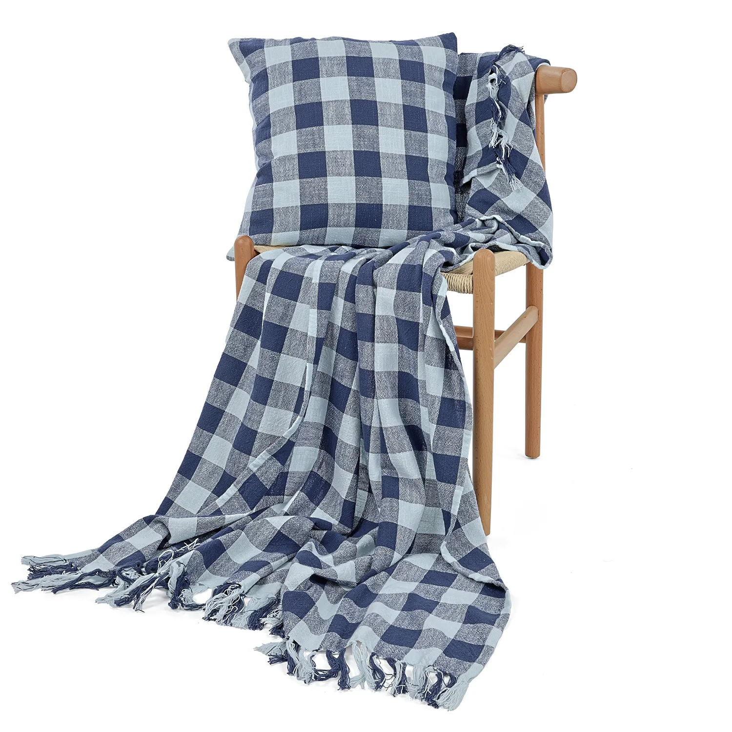 Deky - Isela check cotton throw (tmavě modrá/světle modrá)