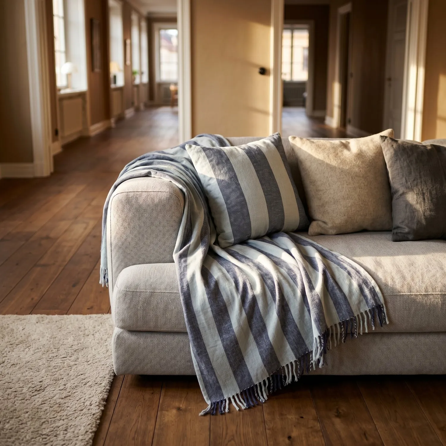 Povlak na polštář - Kora stripe cotton cushion cover (tmavě modrá/světle modrá)