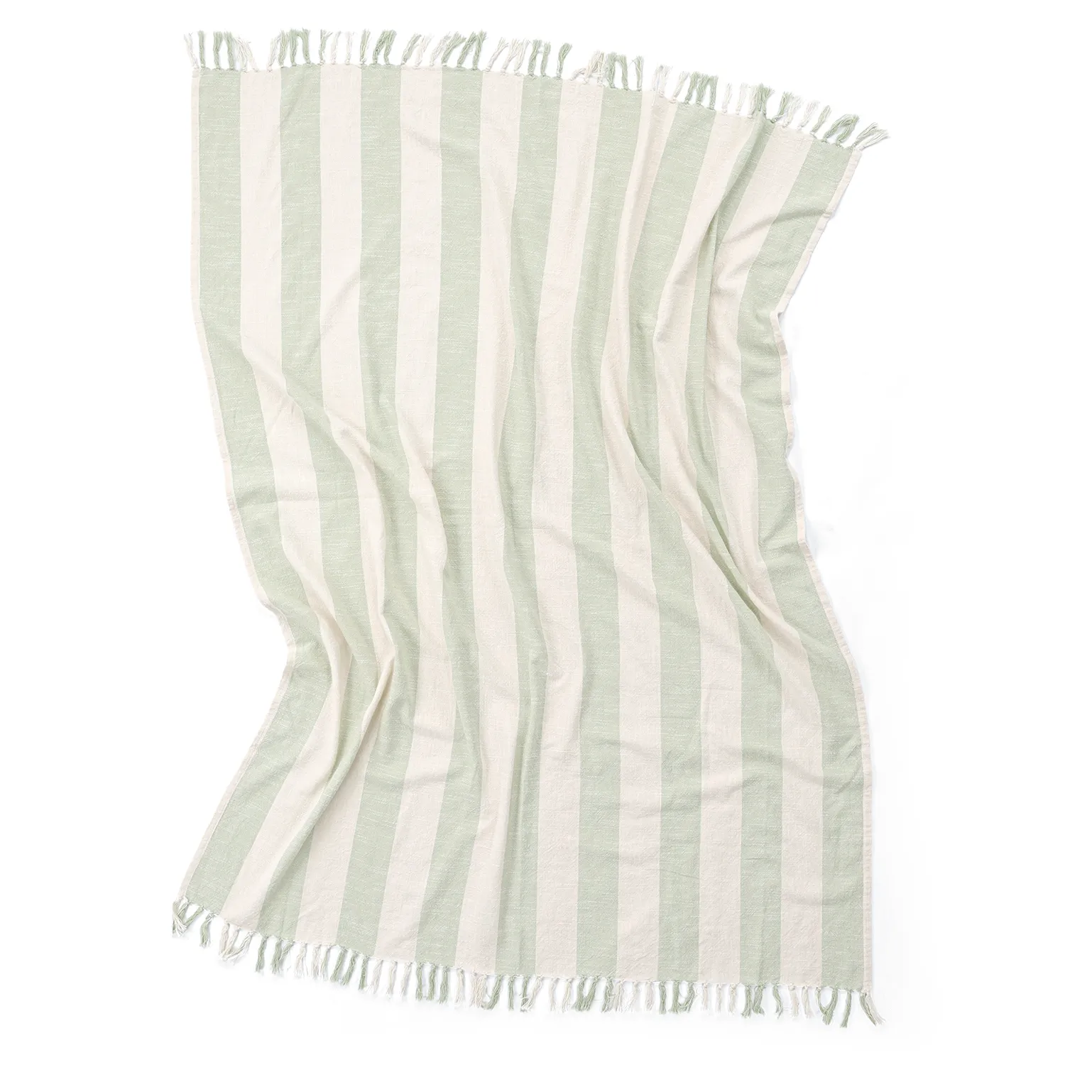 Deky - Kora stripe cotton throw (krémová/světle zelená)