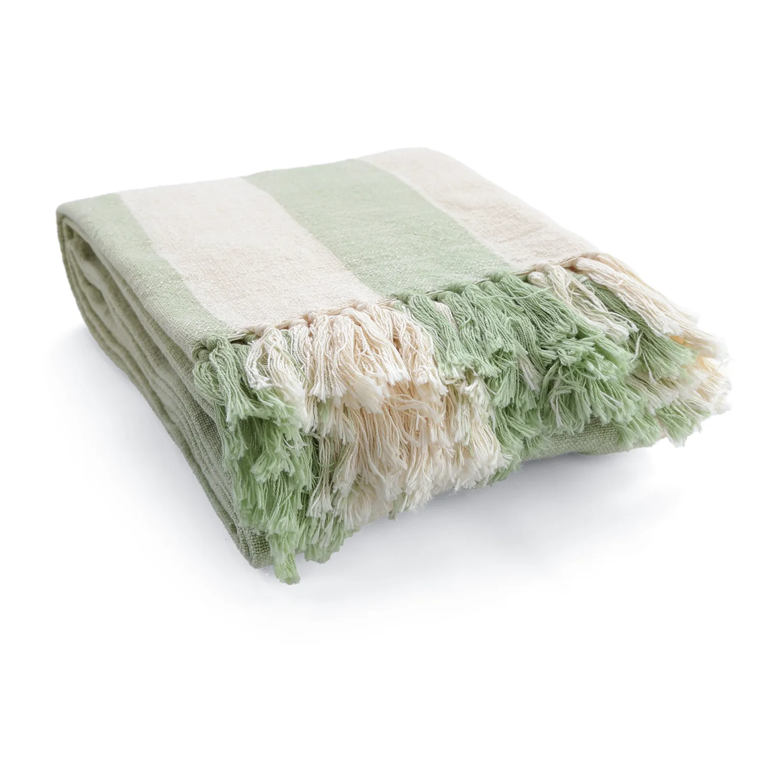 Deky - Kora stripe cotton throw (krémová/světle zelená)