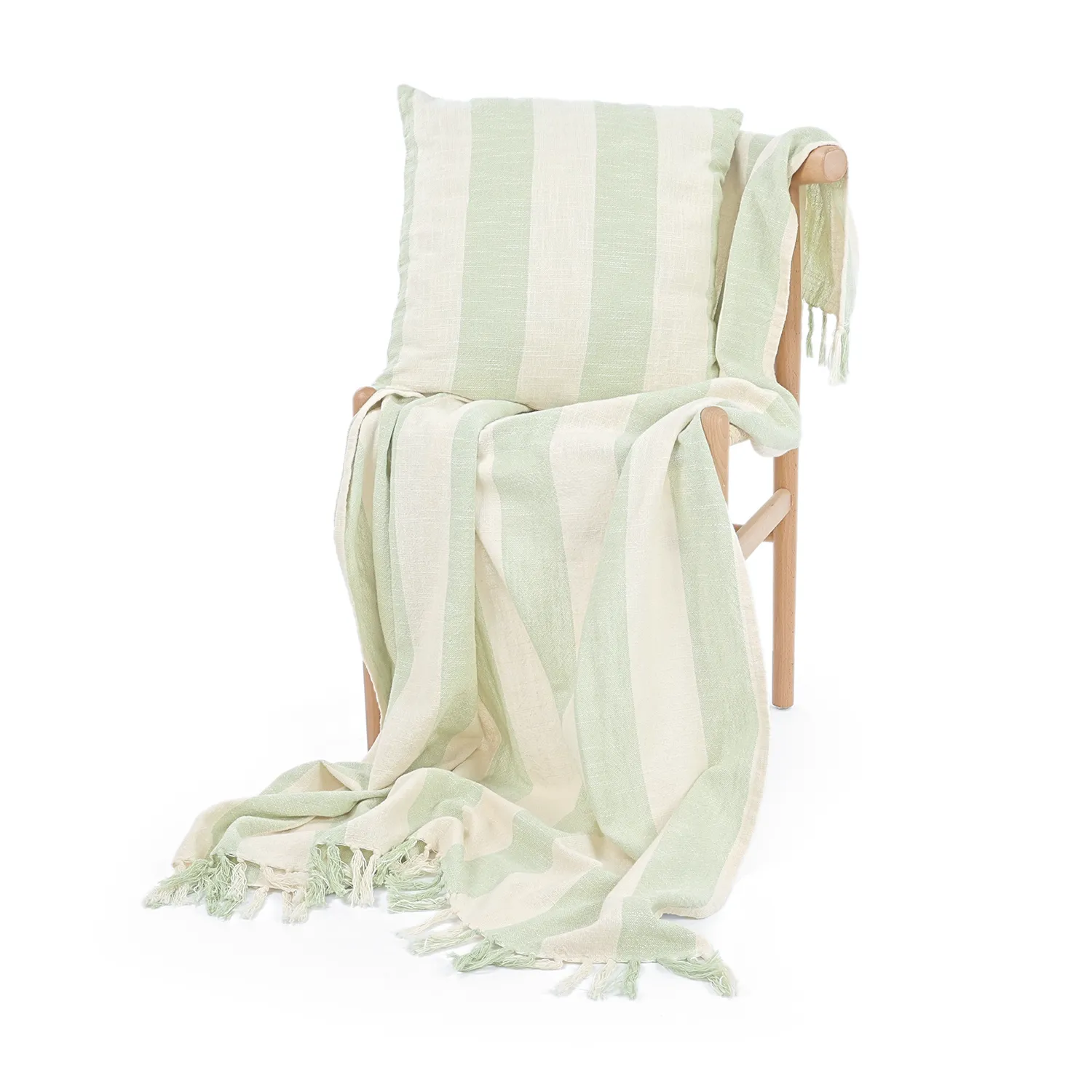 Deky - Kora stripe cotton throw (krémová/světle zelená)
