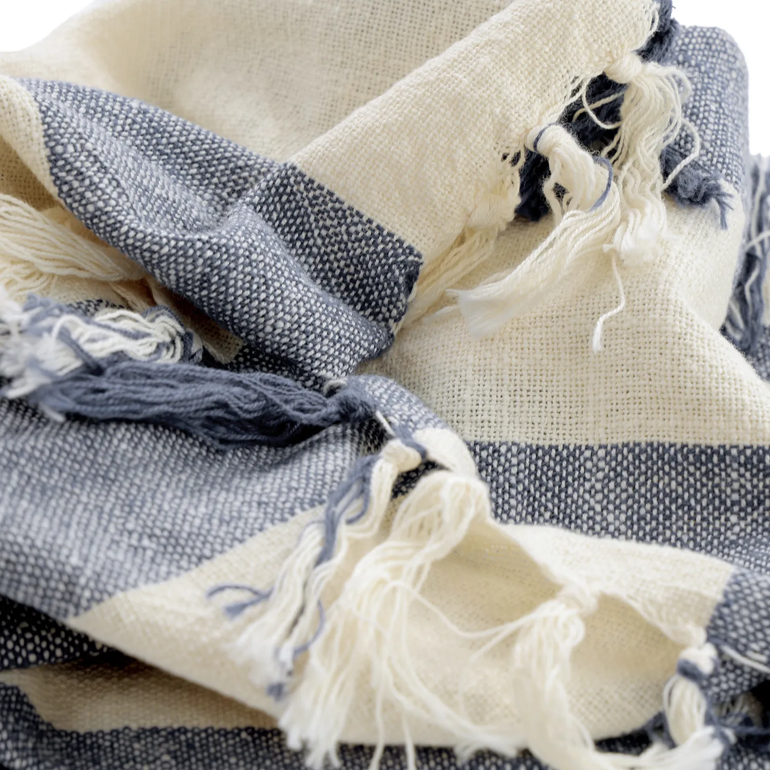 Deky - Kora stripe cotton throw (krémová/tmavomodrá)