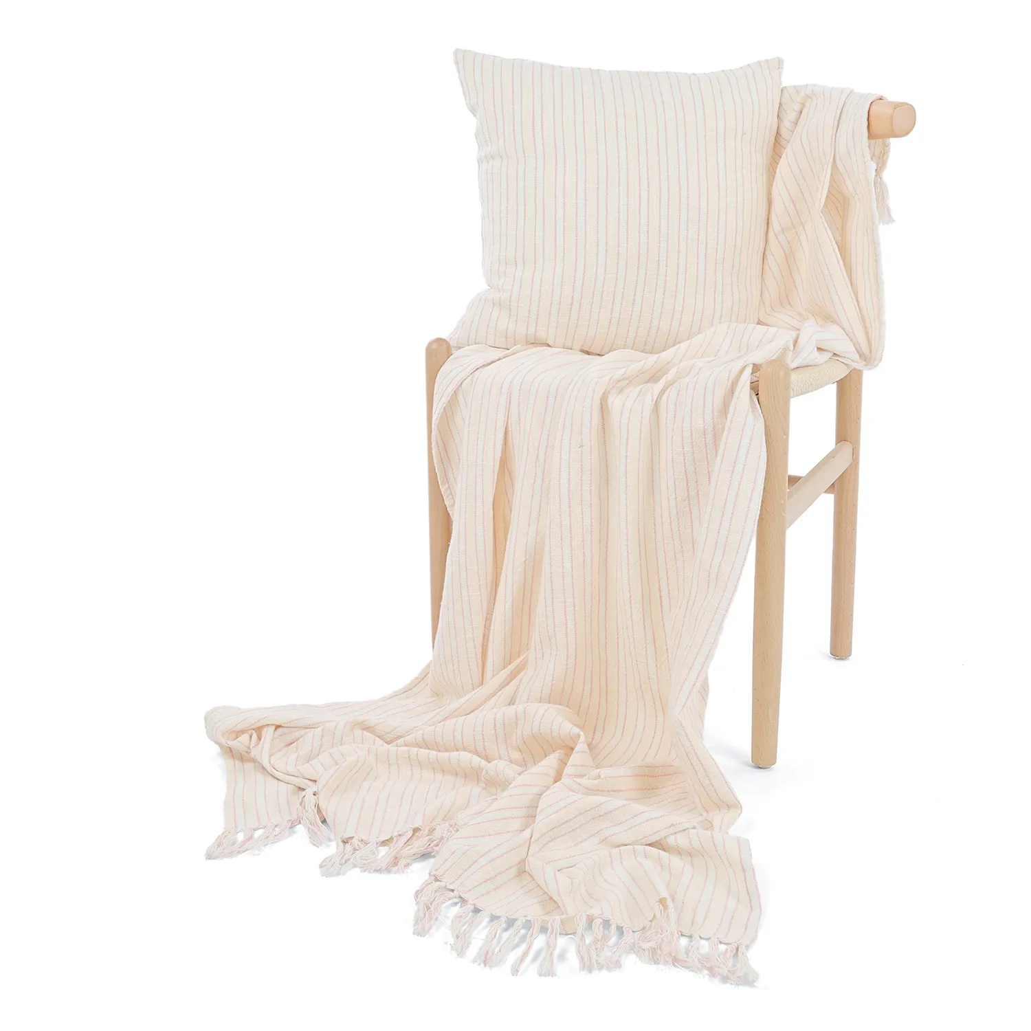 Povlak na polštář - Rumi stripe cotton cushion cover (krémová/růžová/světle modrá)