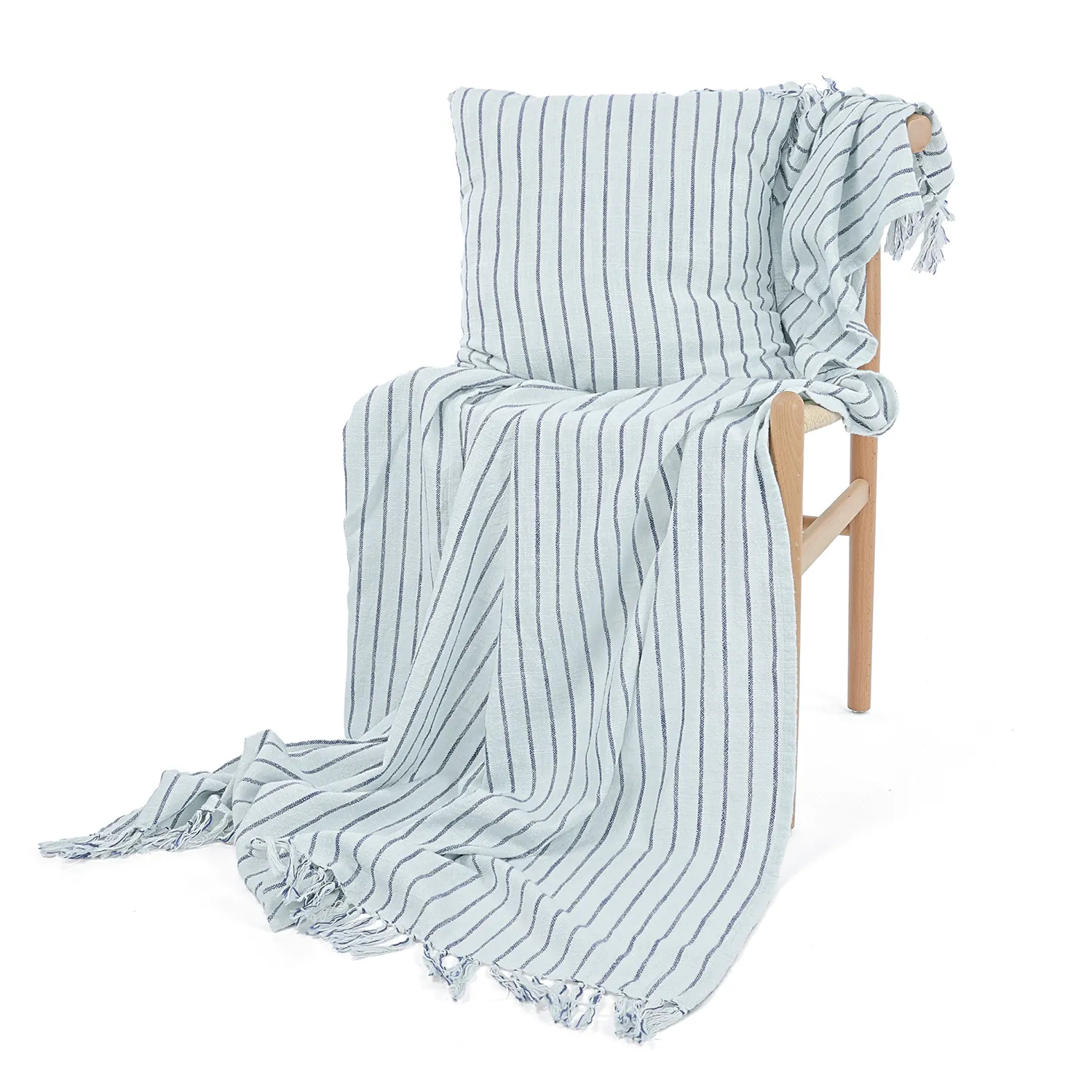 Povlak na polštář - Rumi stripe cotton cushion cover (světle modrá/tmavomodrá/krémová)