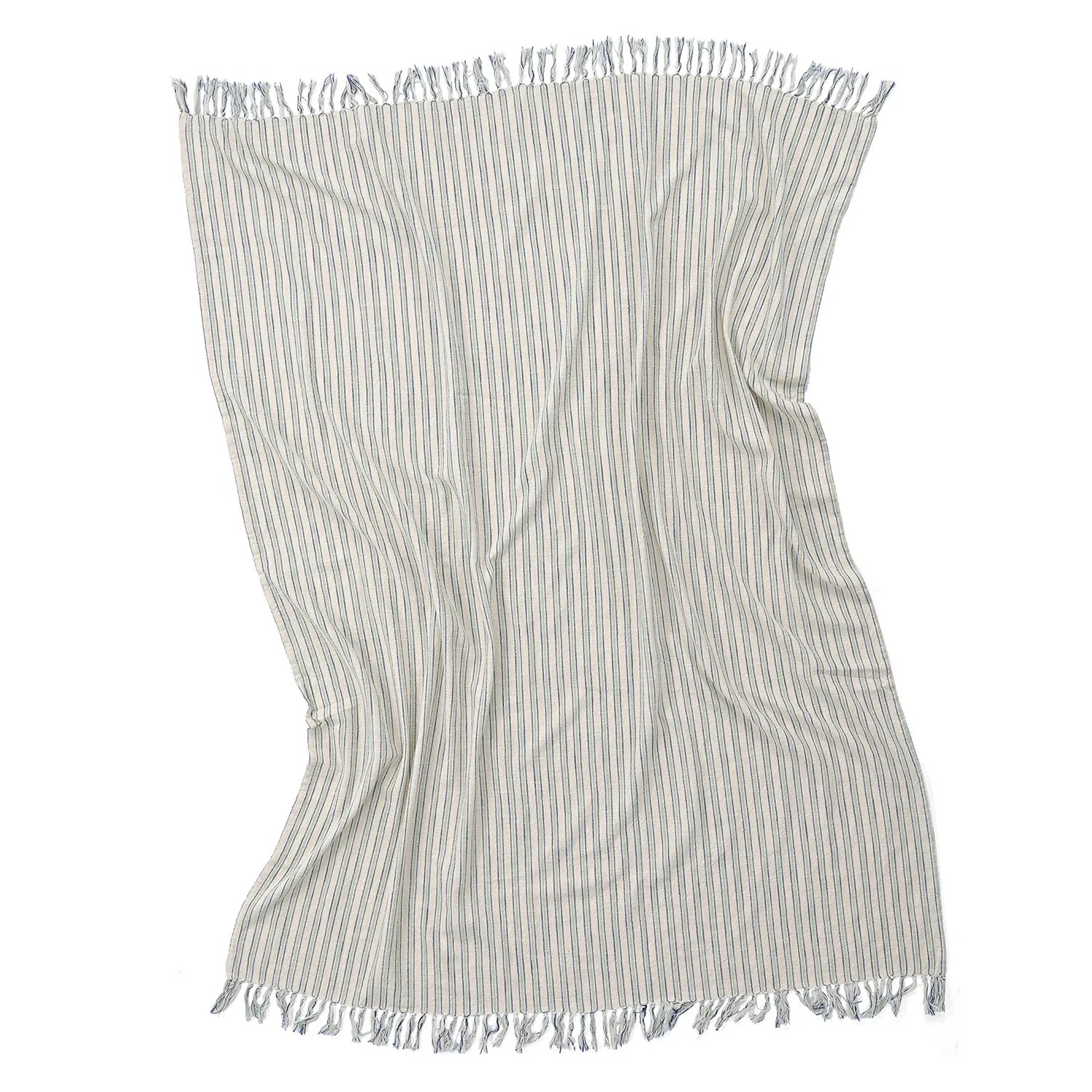 Deky - Rumi stripe cotton throw (krémová/tmavomodrá/světle zelená)