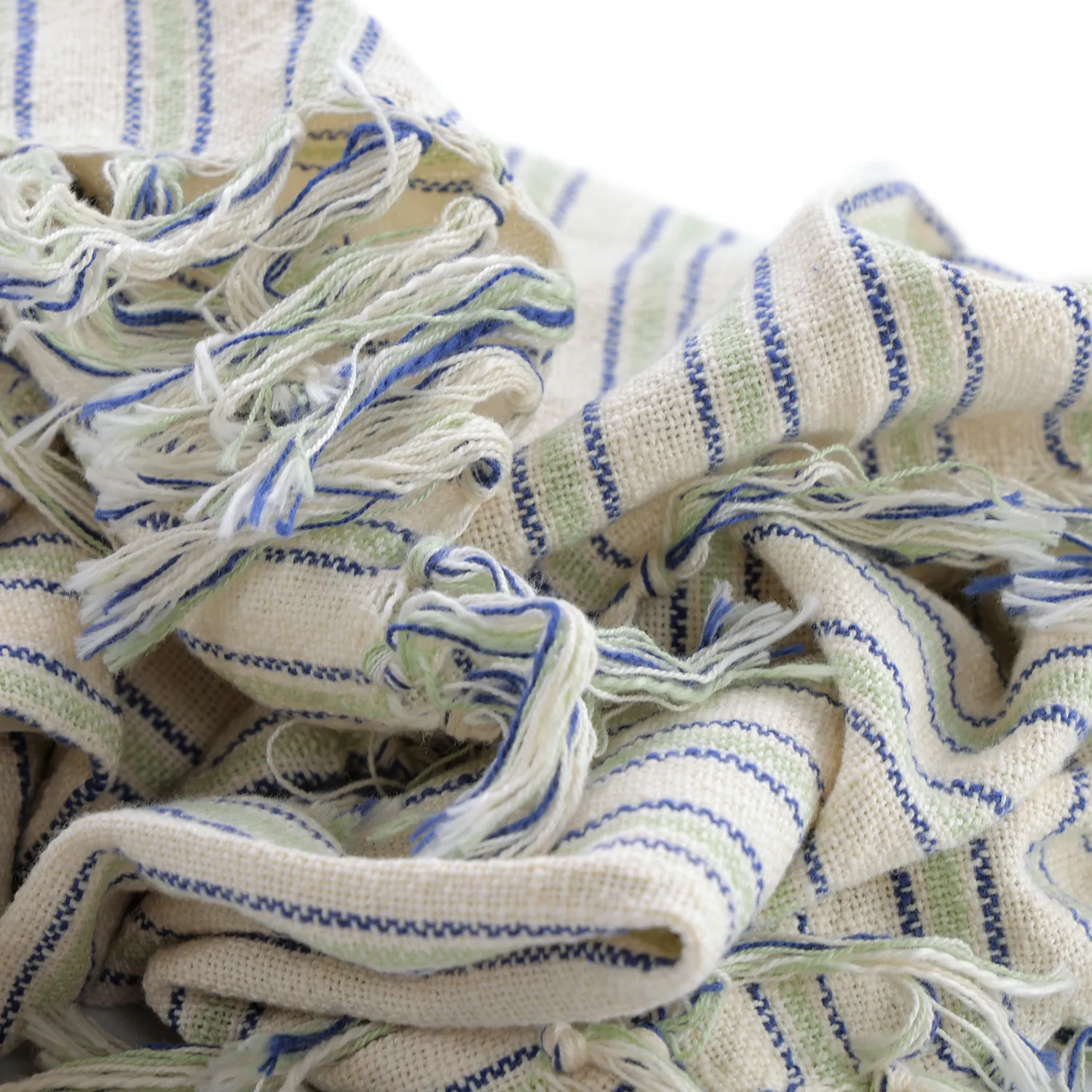 Deky - Rumi stripe cotton throw (krémová/tmavomodrá/světle zelená)