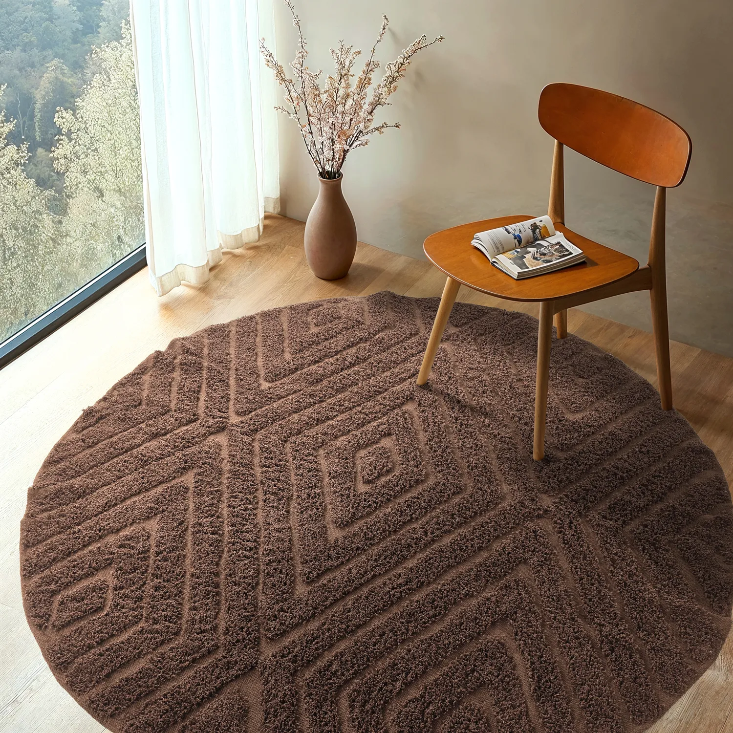 Kulatý koberec - Amberley Natural Cotton Shaggy (hnědý)