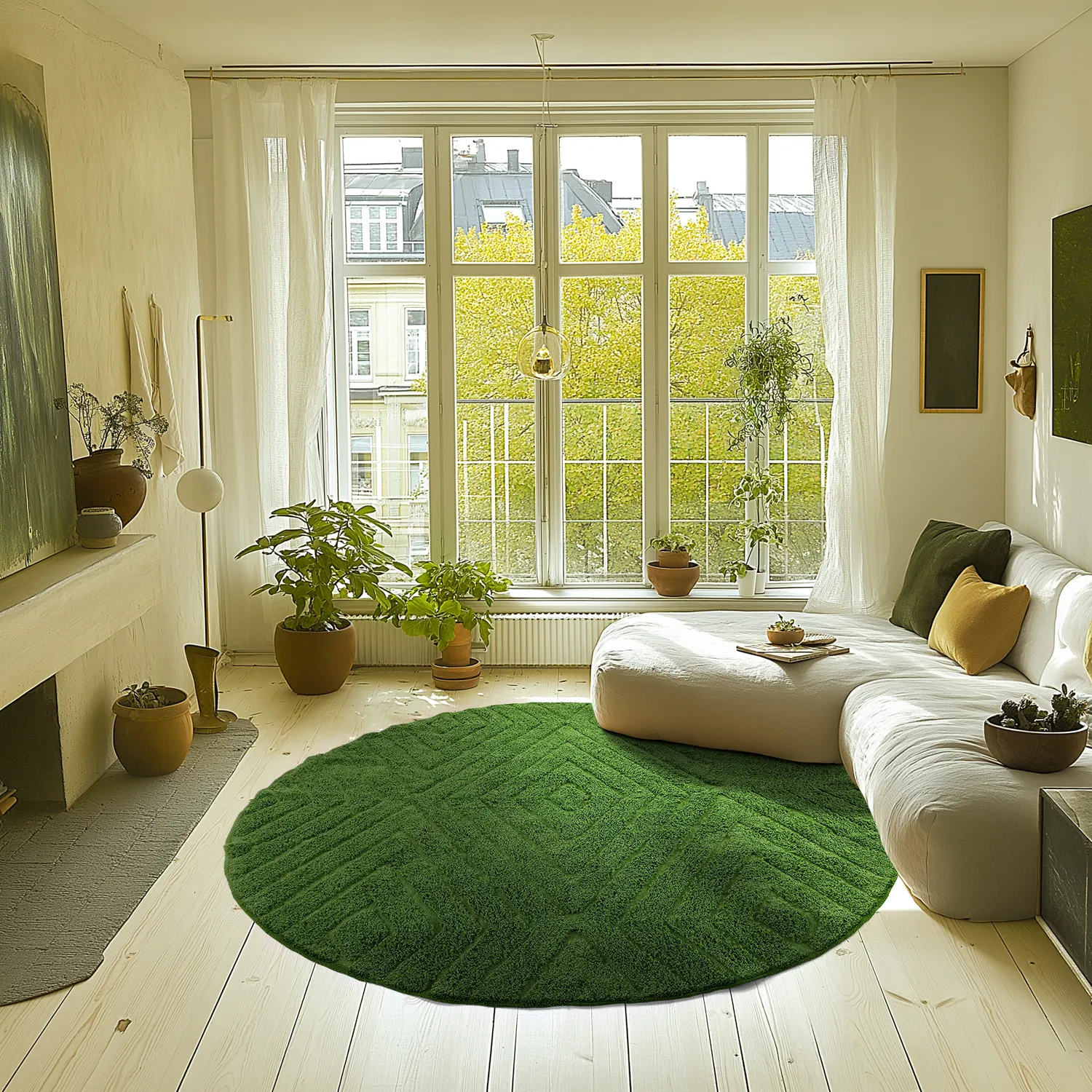 Kulatý koberec - Amberley Natural Cotton Shaggy (zelený)