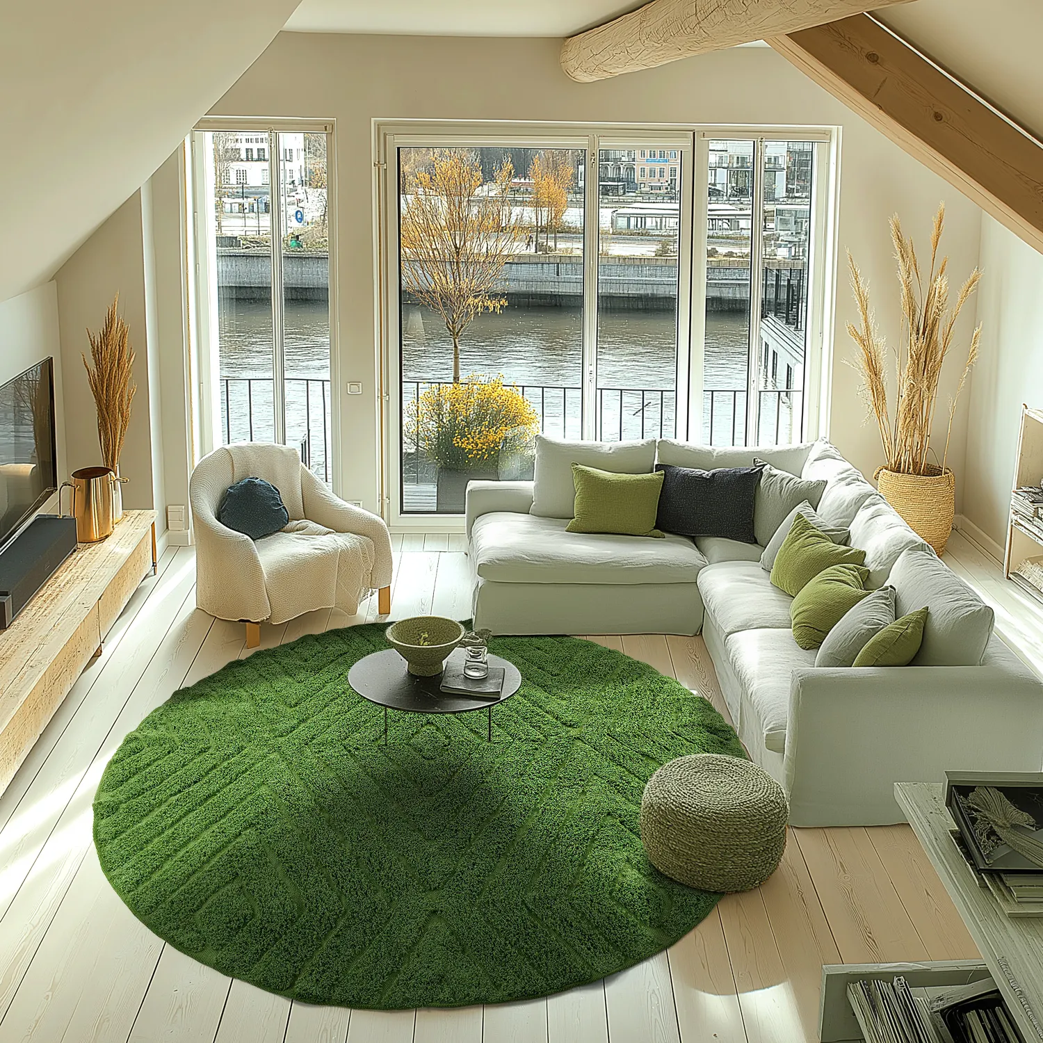 Kulatý koberec - Amberley Natural Cotton Shaggy (zelený)