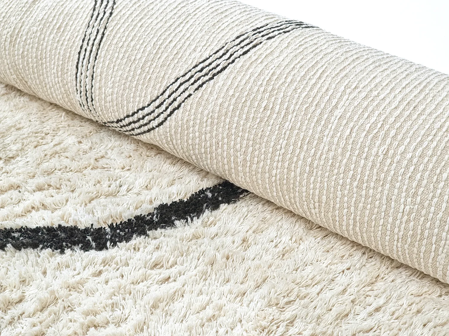 Shaggy koberce - Bavello Natural Cotton Shaggy (offwhite/černá)