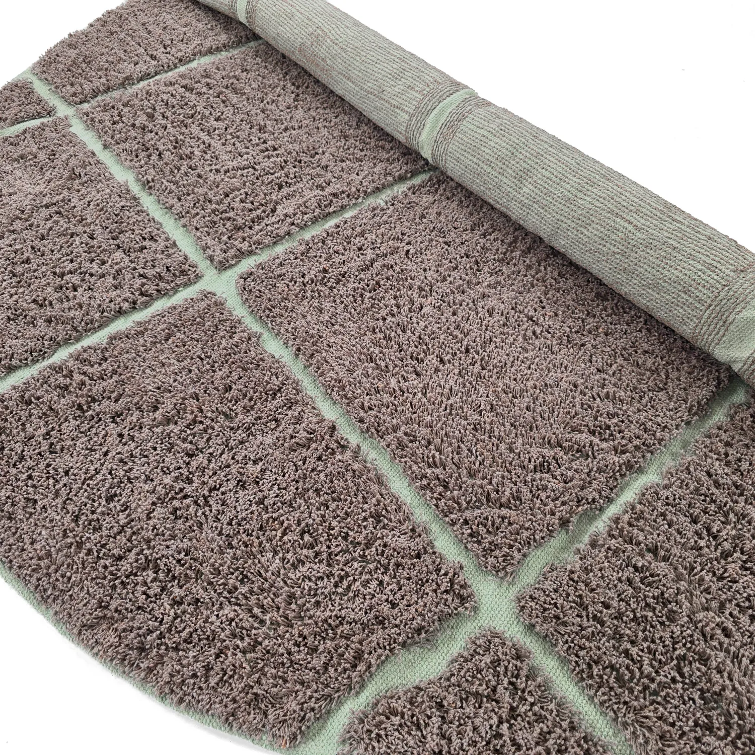 Kulatý koberec - Bellevue Natural Cotton Shaggy (taupe/zelená)
