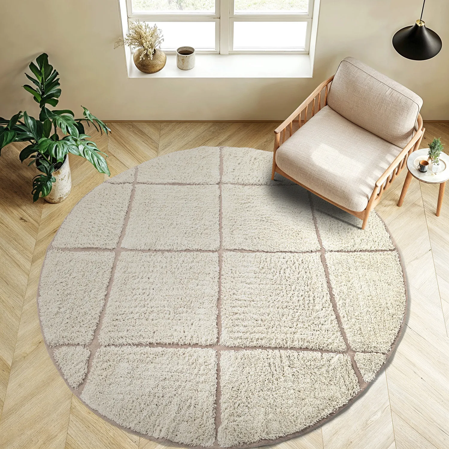 Kulatý koberec - Bellevue Natural Cotton Shaggy (šedobílá/béžová)