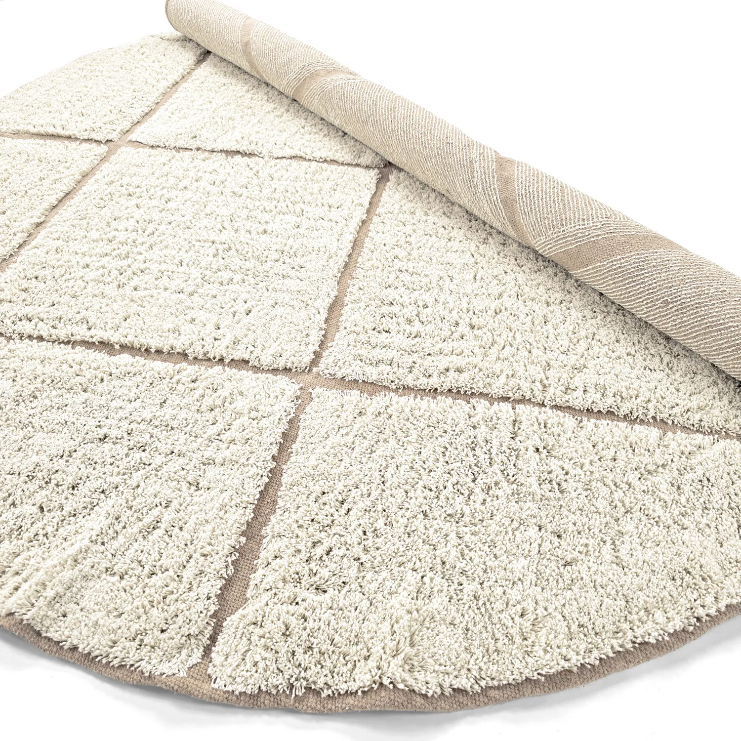 Kulatý koberec - Bellevue Natural Cotton Shaggy (šedobílá/béžová)