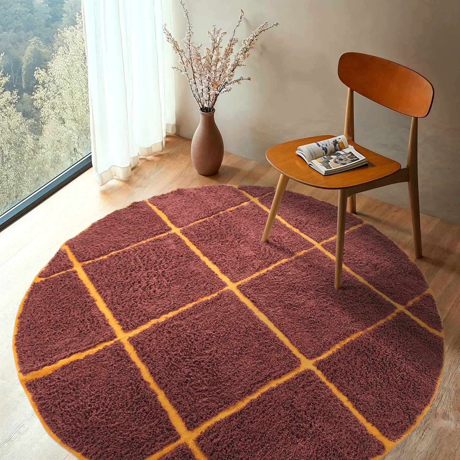 Kulatý koberec - Bellevue Natural Cotton Shaggy (červená/oranžová)