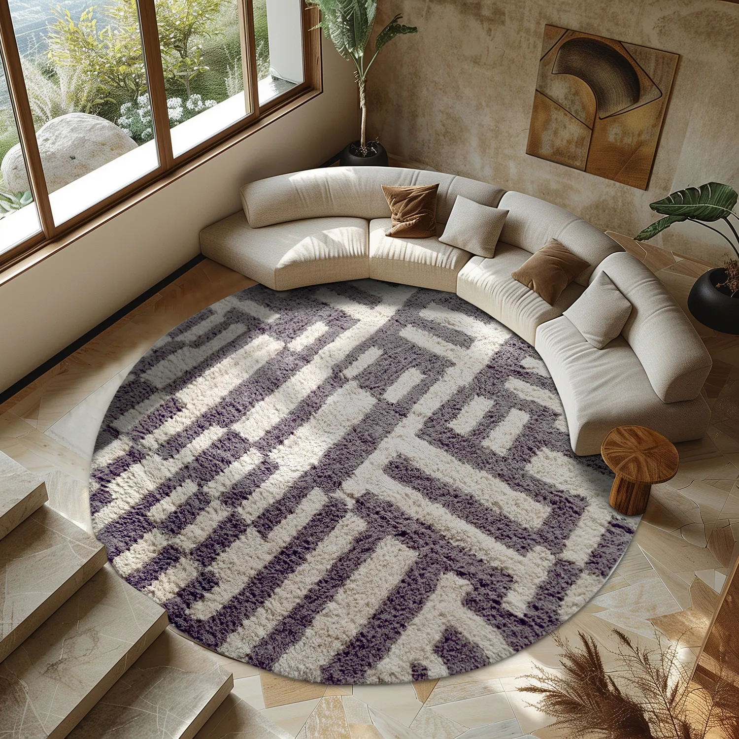 Kulatý koberec - Bergamo Natural Cotton Shaggy (šedá/bílá)