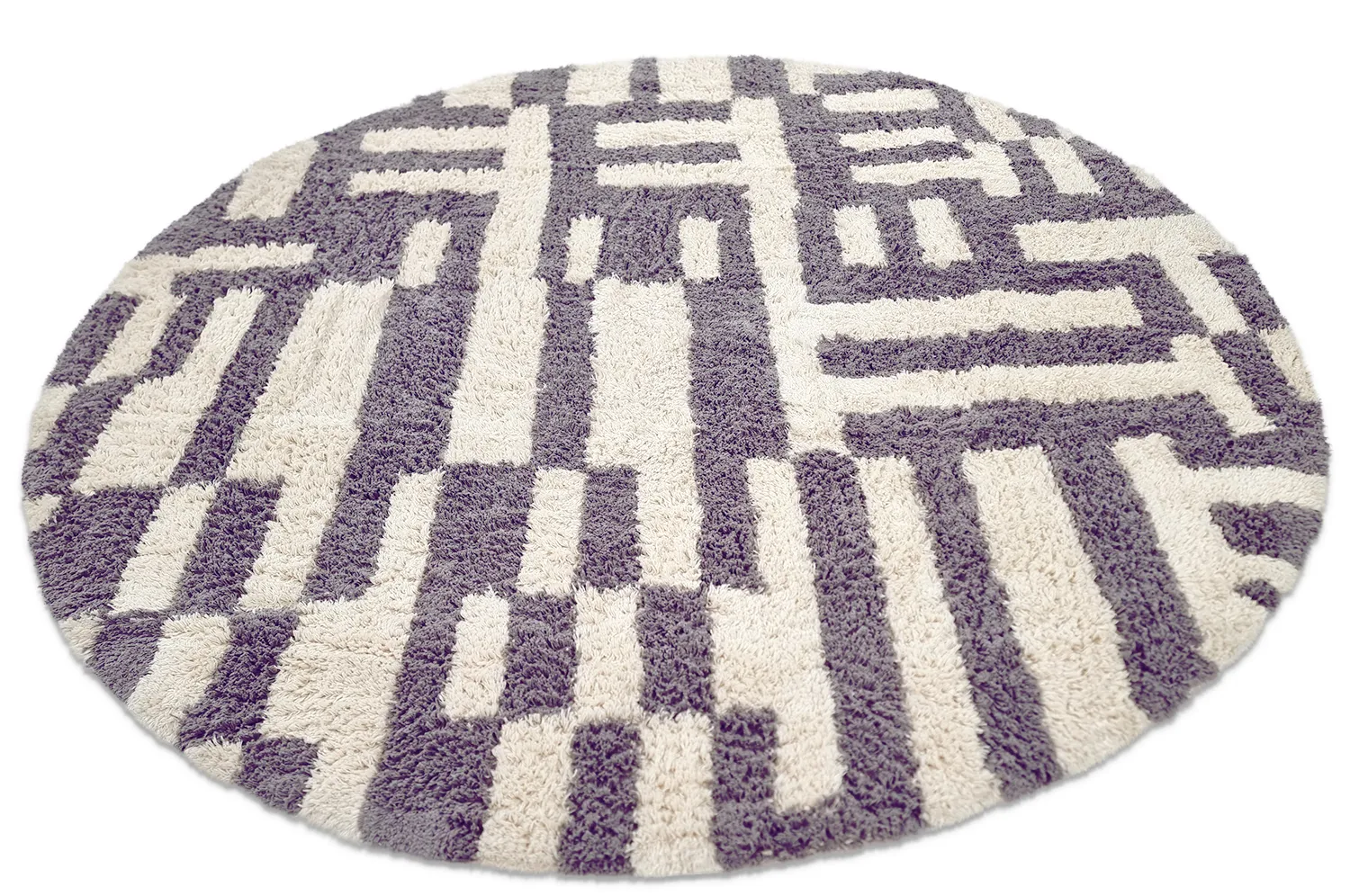 Kulatý koberec - Bergamo Natural Cotton Shaggy (šedá/bílá)
