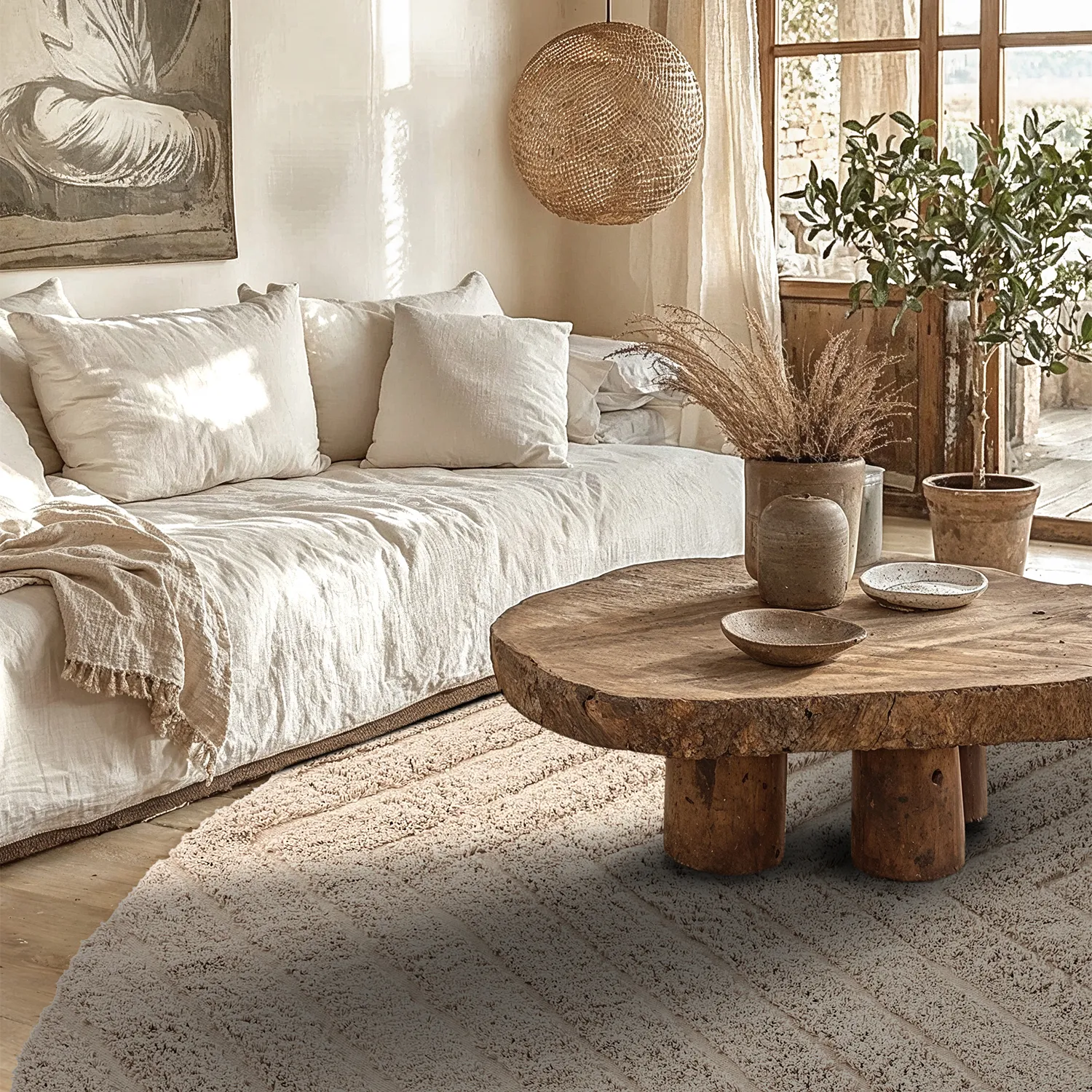Kulatý koberec - Conara Natural Cotton Shaggy (béžový)