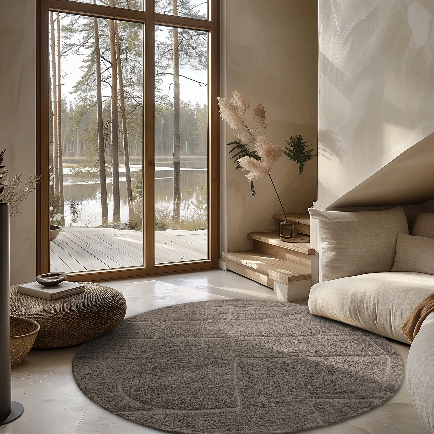 Kulatý koberec - Cremona Natural Cotton Shaggy (taupe)