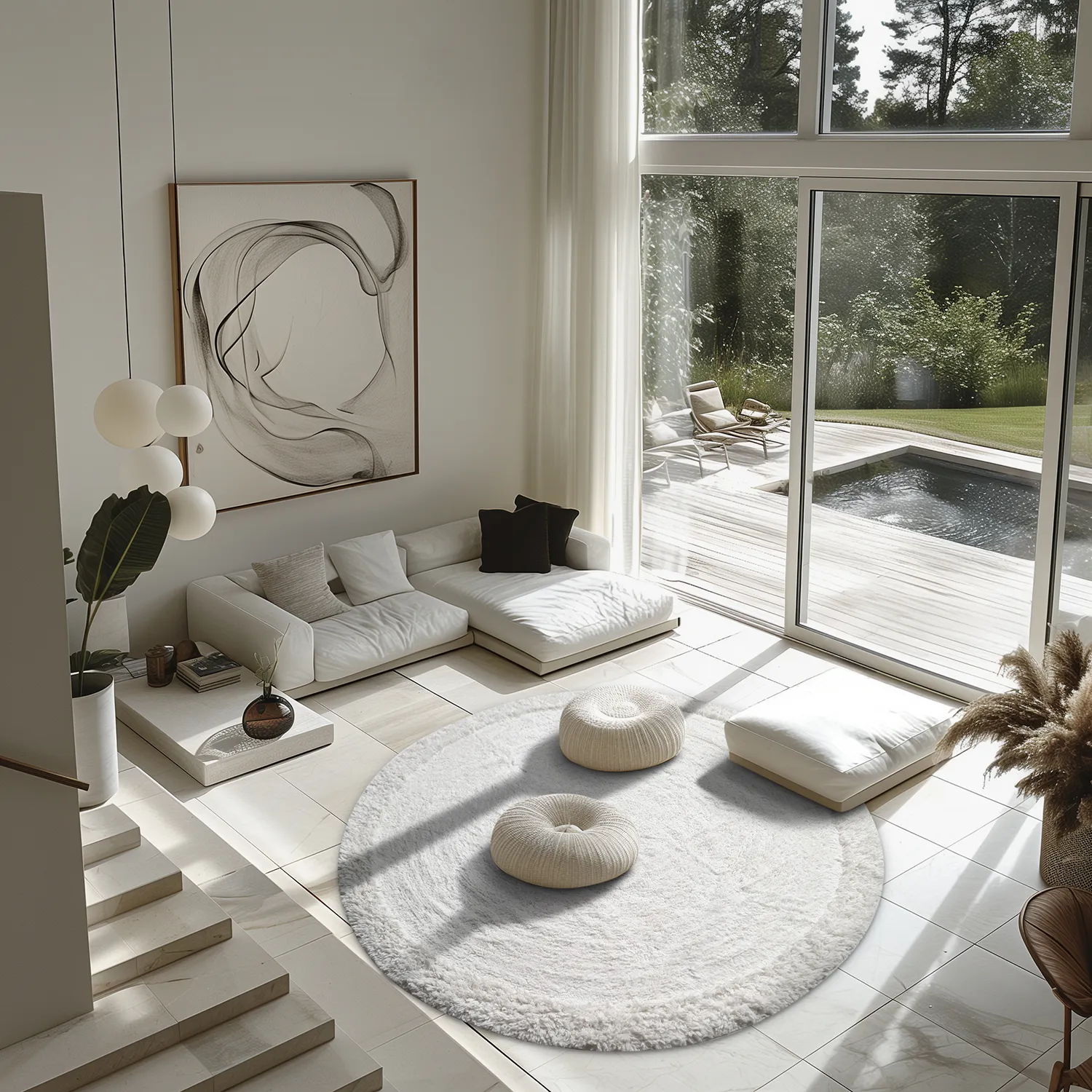 Kulatý koberec - Ebba Natural Cotton Shaggy (offwhite)