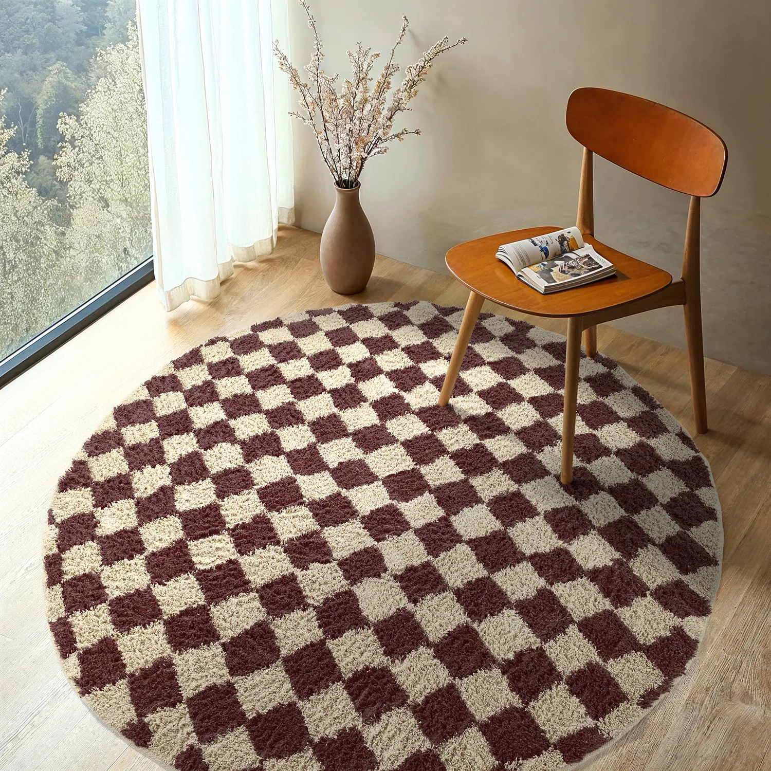 Kulatý koberec - Elsey Natural Cotton Shaggy (béžová/hnědá)