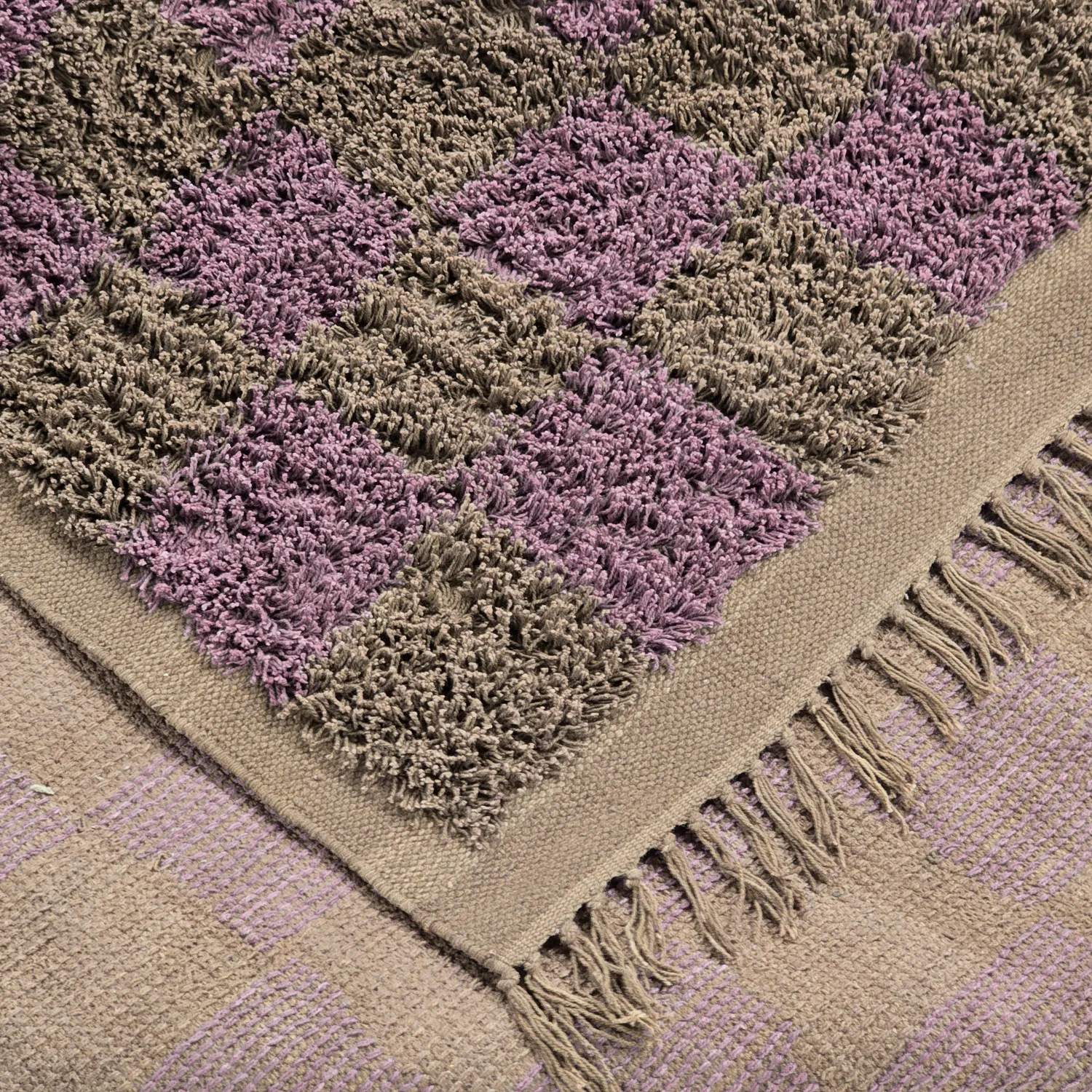 Shaggy koberce - Elsey Natural Cotton Shaggy (hnědá/fialová)