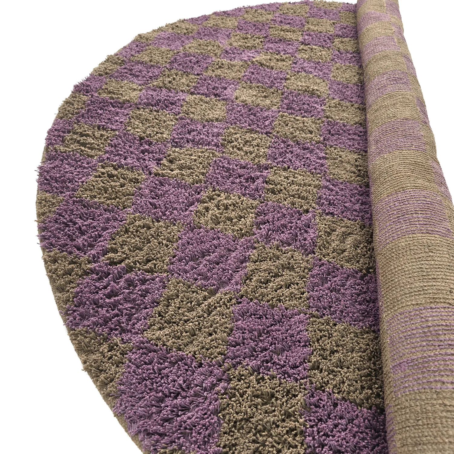Kulatý koberec - Elsey Natural Cotton Shaggy (hnědá/fialová)
