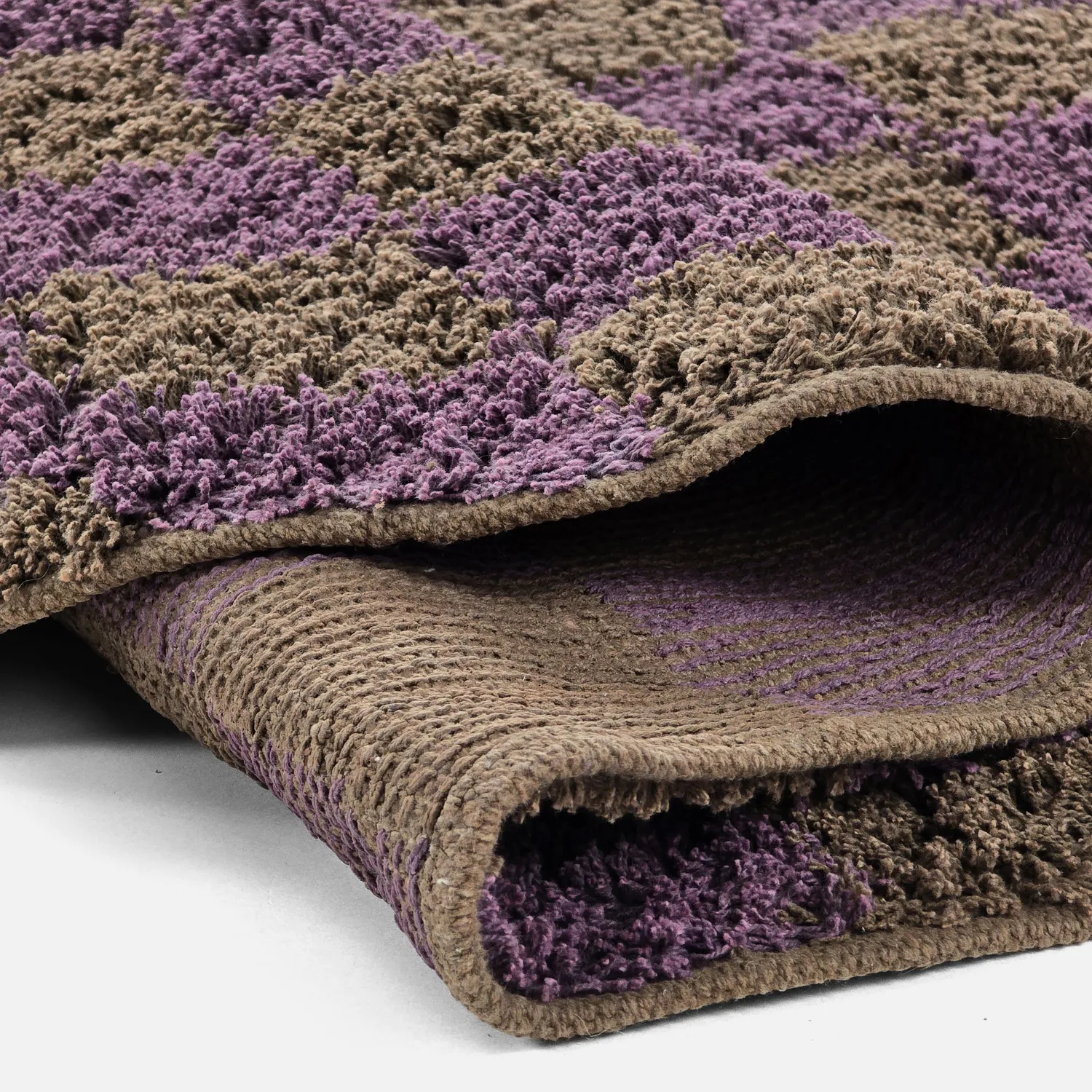 Kulatý koberec - Elsey Natural Cotton Shaggy (hnědá/fialová)