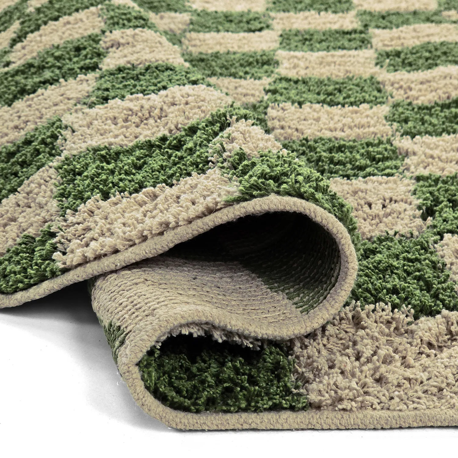 Kulatý koberec - Elsey Natural Cotton Shaggy (zelená/béžová)