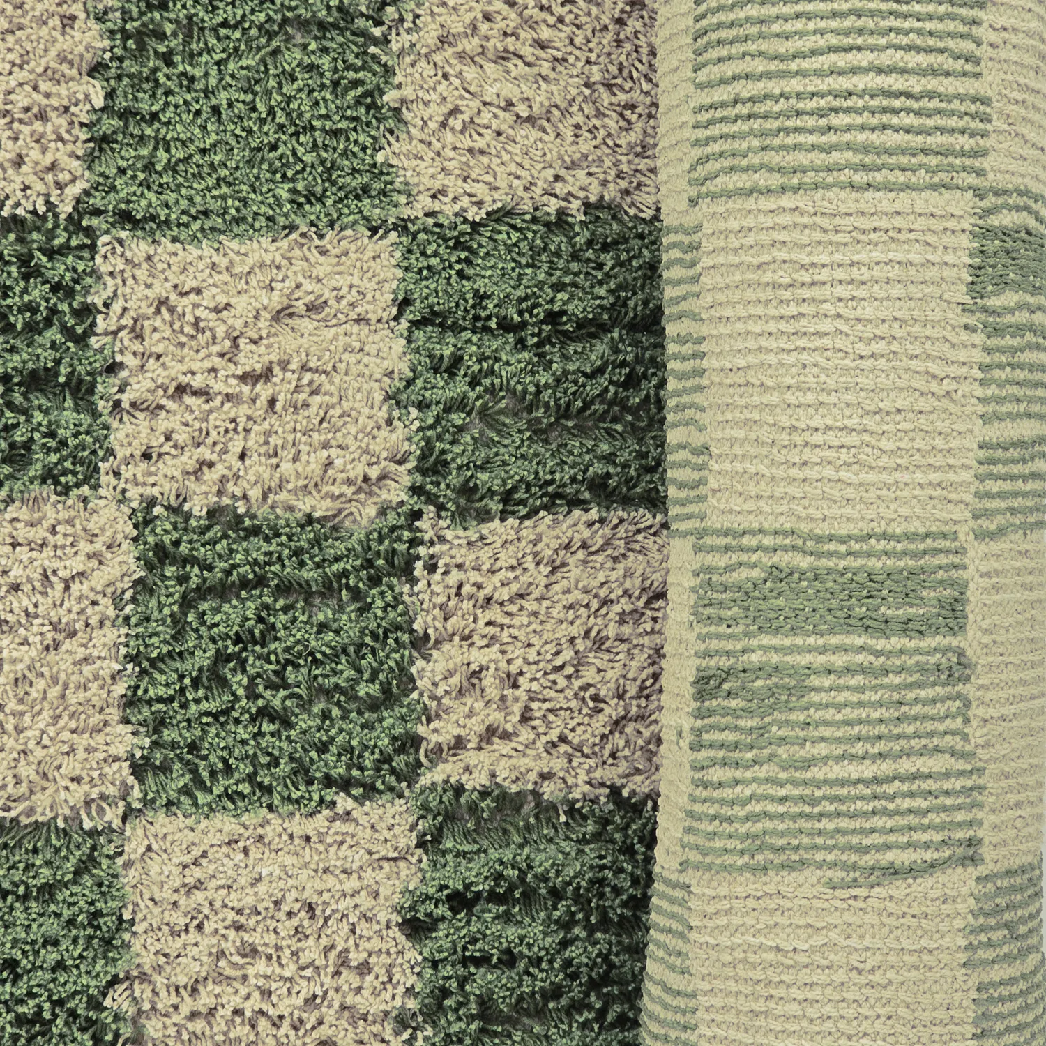 Kulatý koberec - Elsey Natural Cotton Shaggy (zelená/béžová)