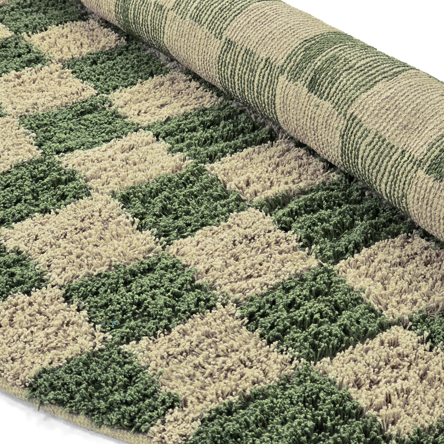 Kulatý koberec - Elsey Natural Cotton Shaggy (zelená/béžová)