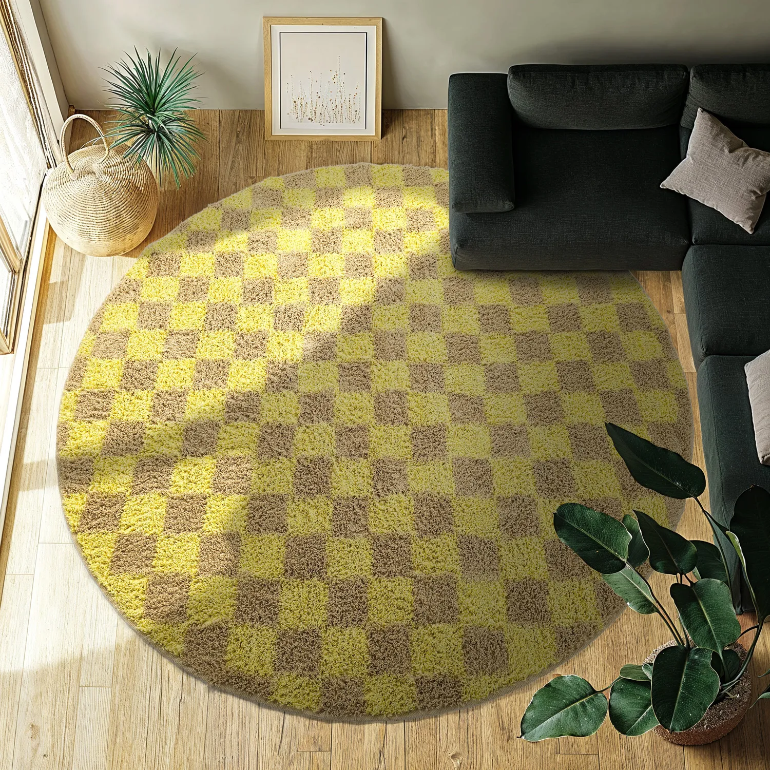 Kulatý koberec - Elsey Natural Cotton Shaggy (žlutá/béžový)