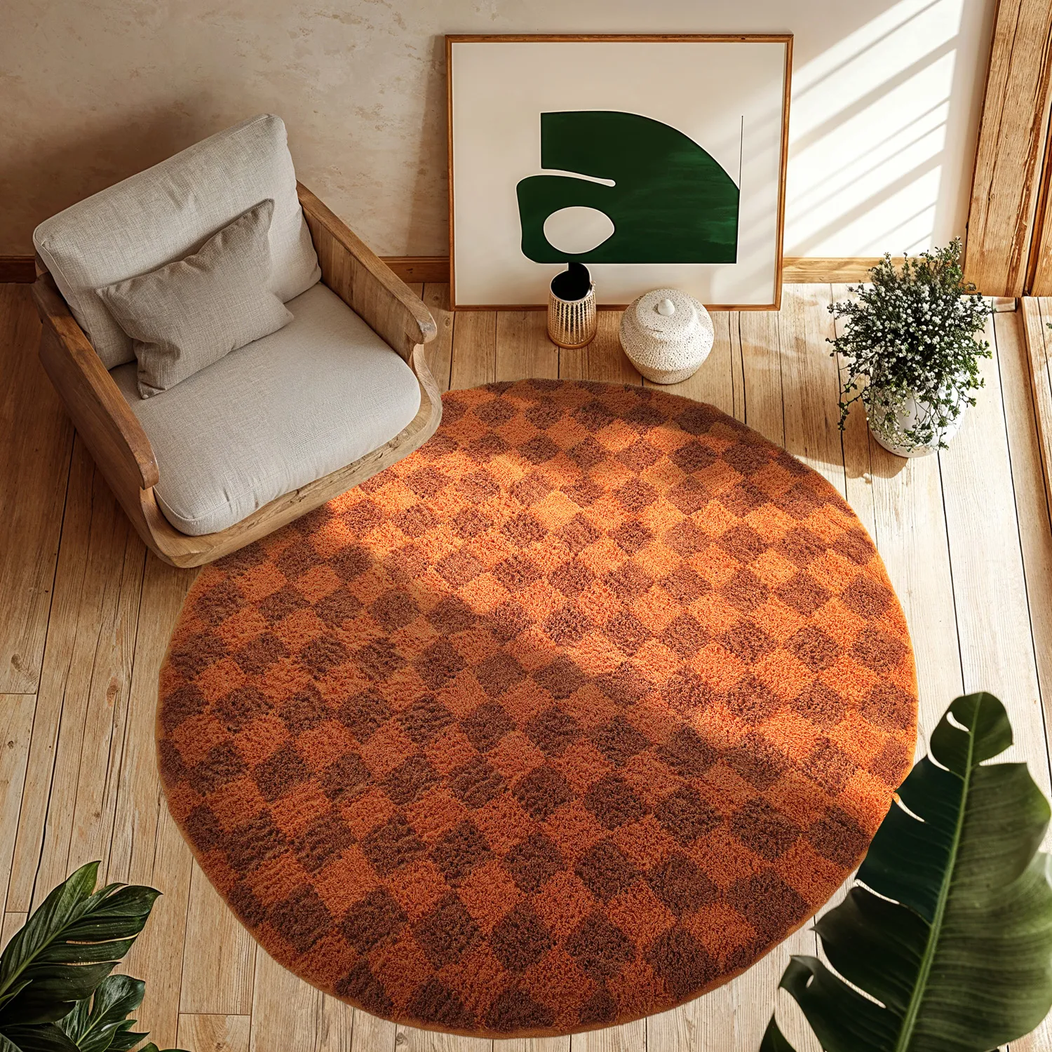 Kulatý koberec - Elsey Natural Cotton Shaggy (oranžová/červená)