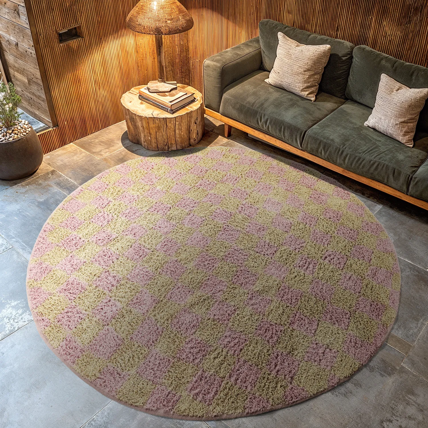 Kulatý koberec - Elsey Natural Cotton Shaggy (růžová/oranžová)