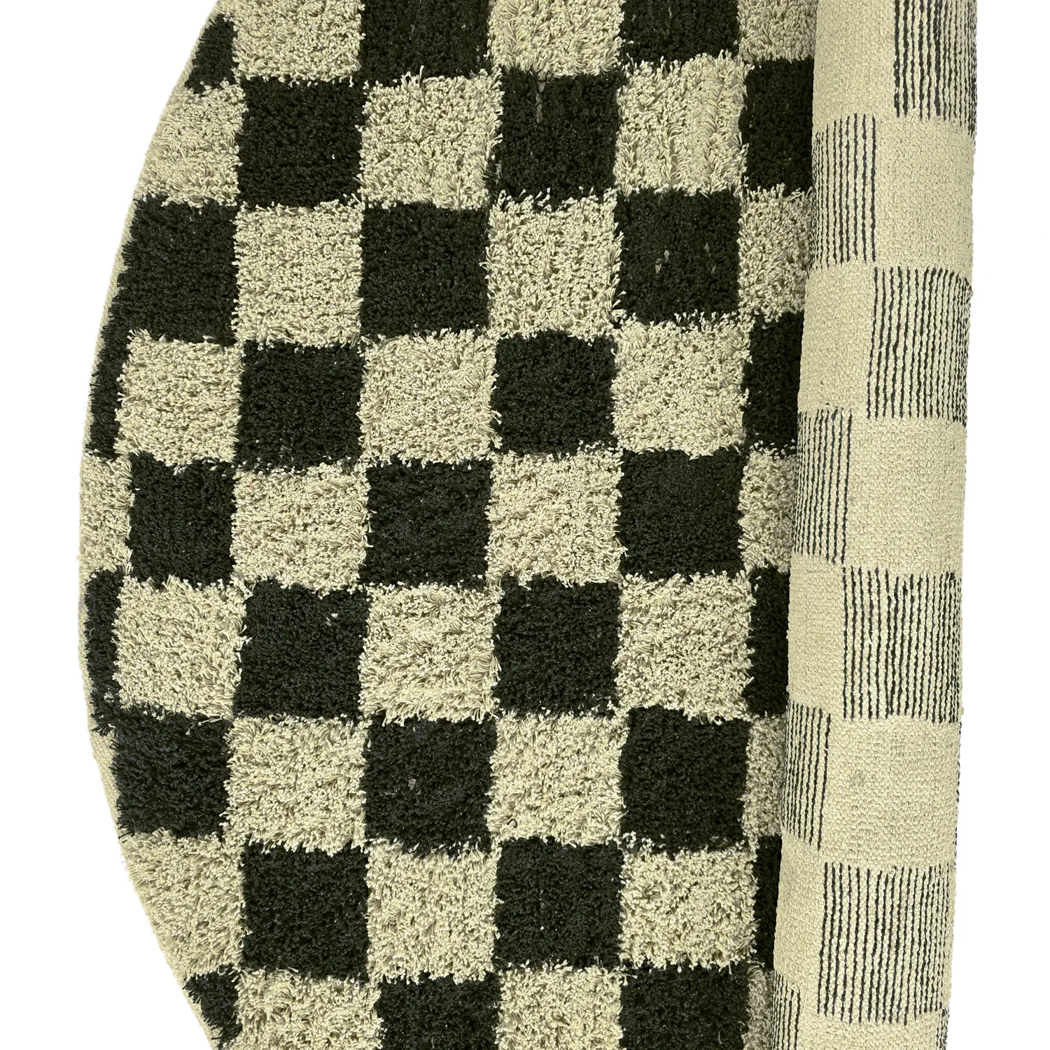 Kulatý koberec - Elsey Natural Cotton Shaggy (černá/béžová)