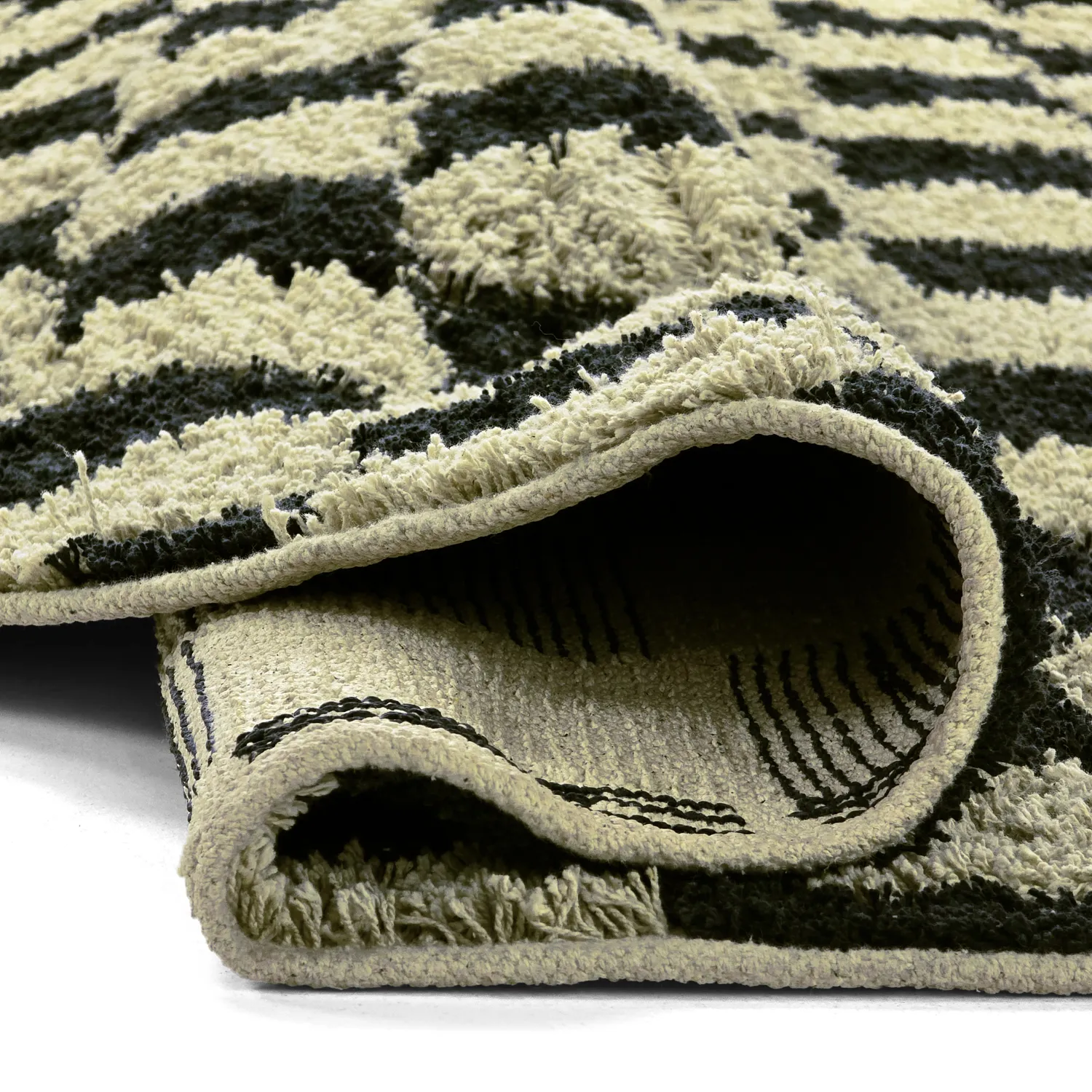 Kulatý koberec - Elsey Natural Cotton Shaggy (černá/béžová)