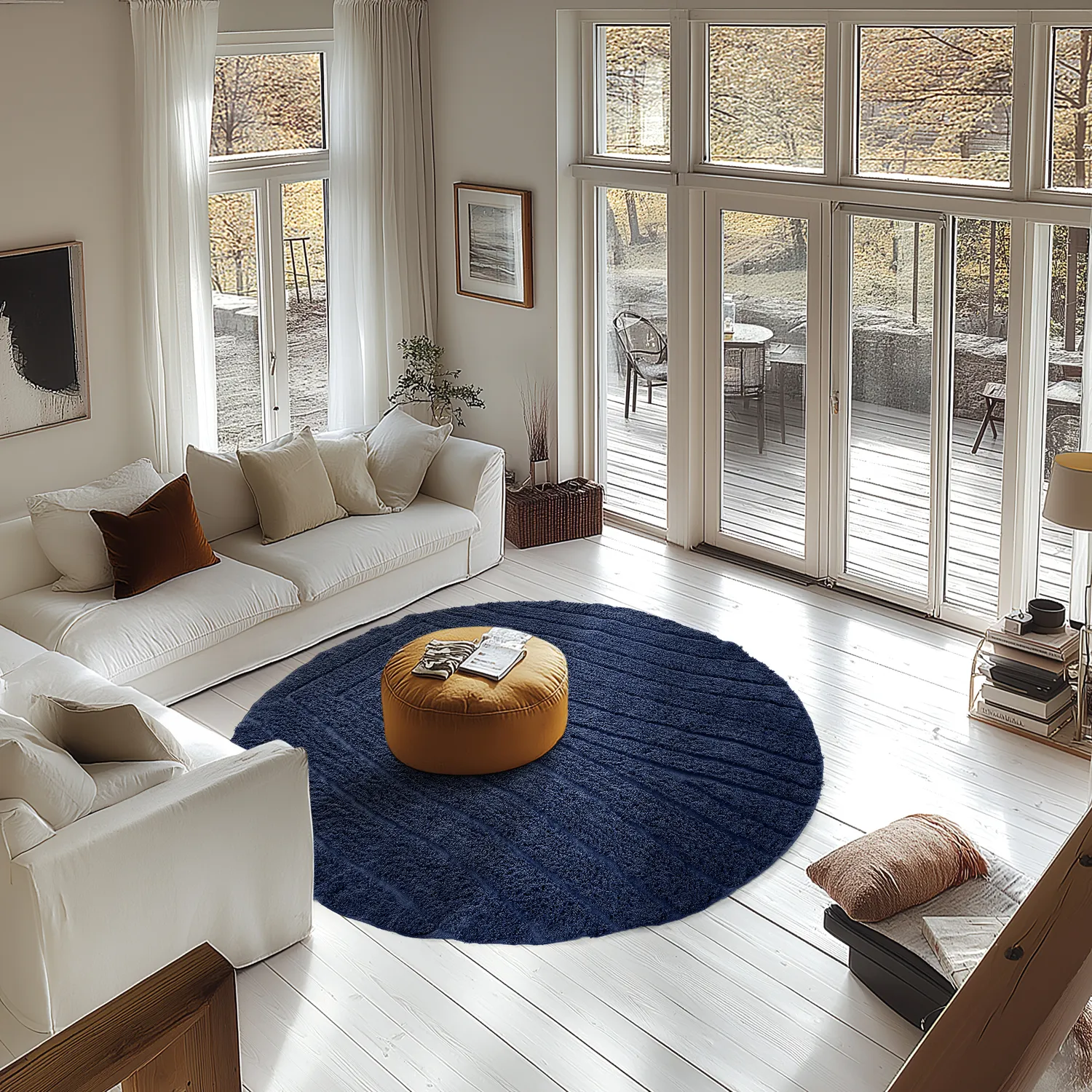 Kulatý koberec - Farley Natural Cotton Shaggy (modrý)