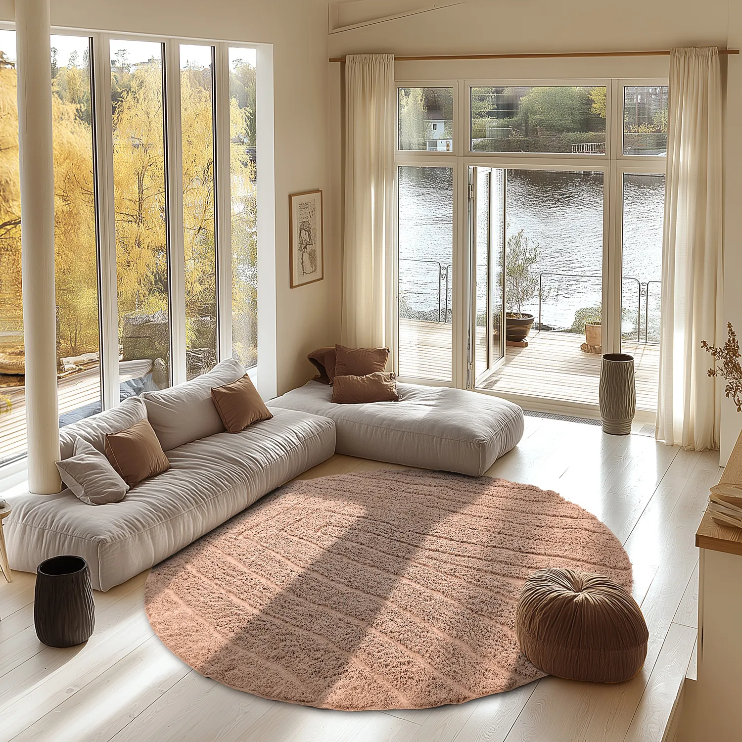 Kulatý koberec - Farley Natural Cotton Shaggy (růžový)