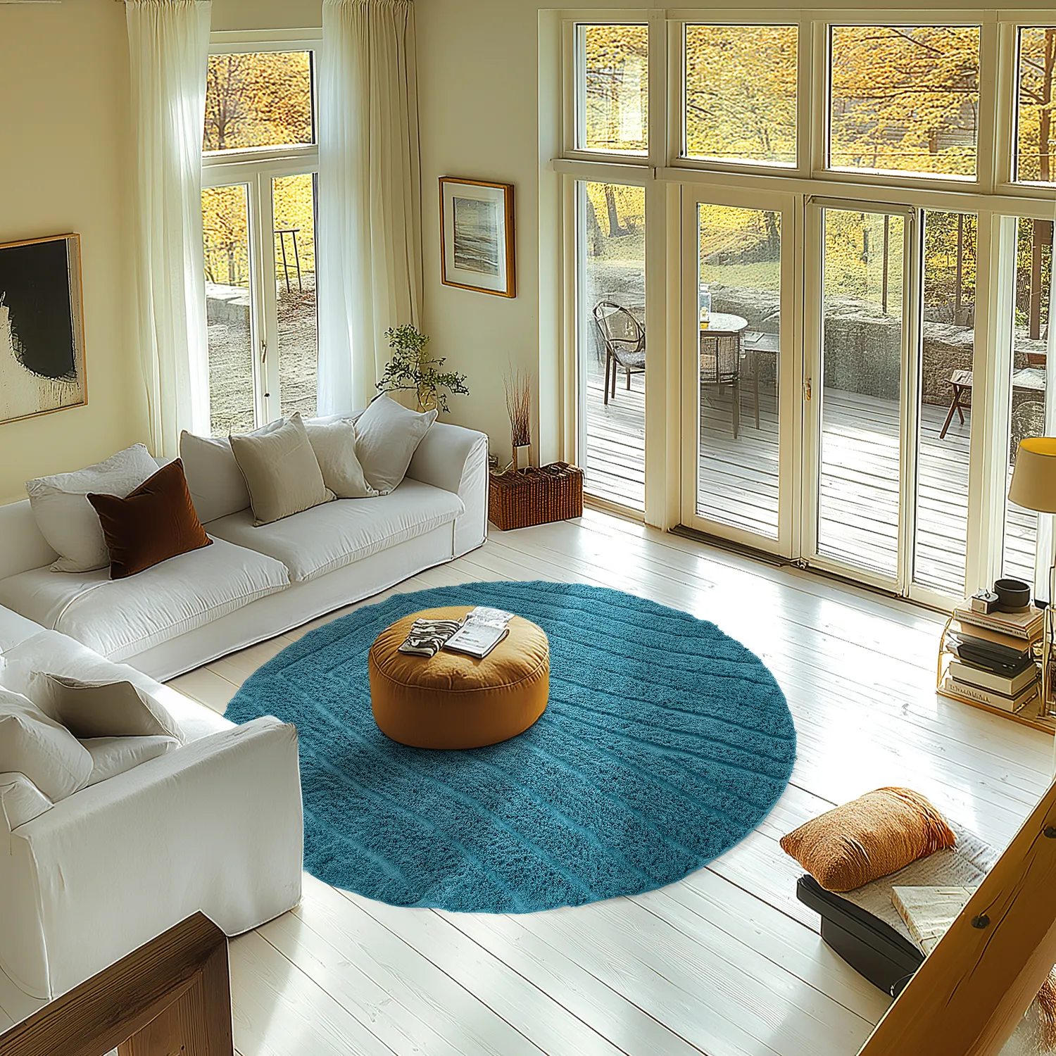 Kulatý koberec - Farley Natural Cotton Shaggy (tyrkysový)